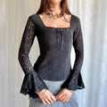 Lace Flared Sleeve Top - Size S
