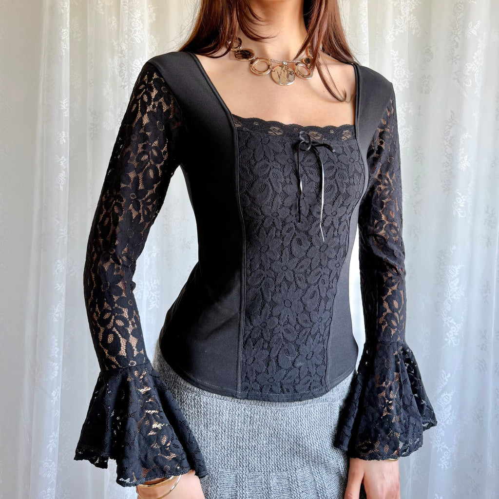 Lace Flared Sleeve Top - Size S