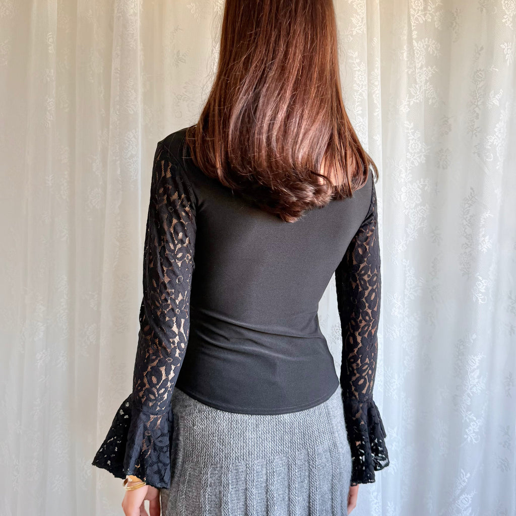 Lace Flared Sleeve Top - Size S