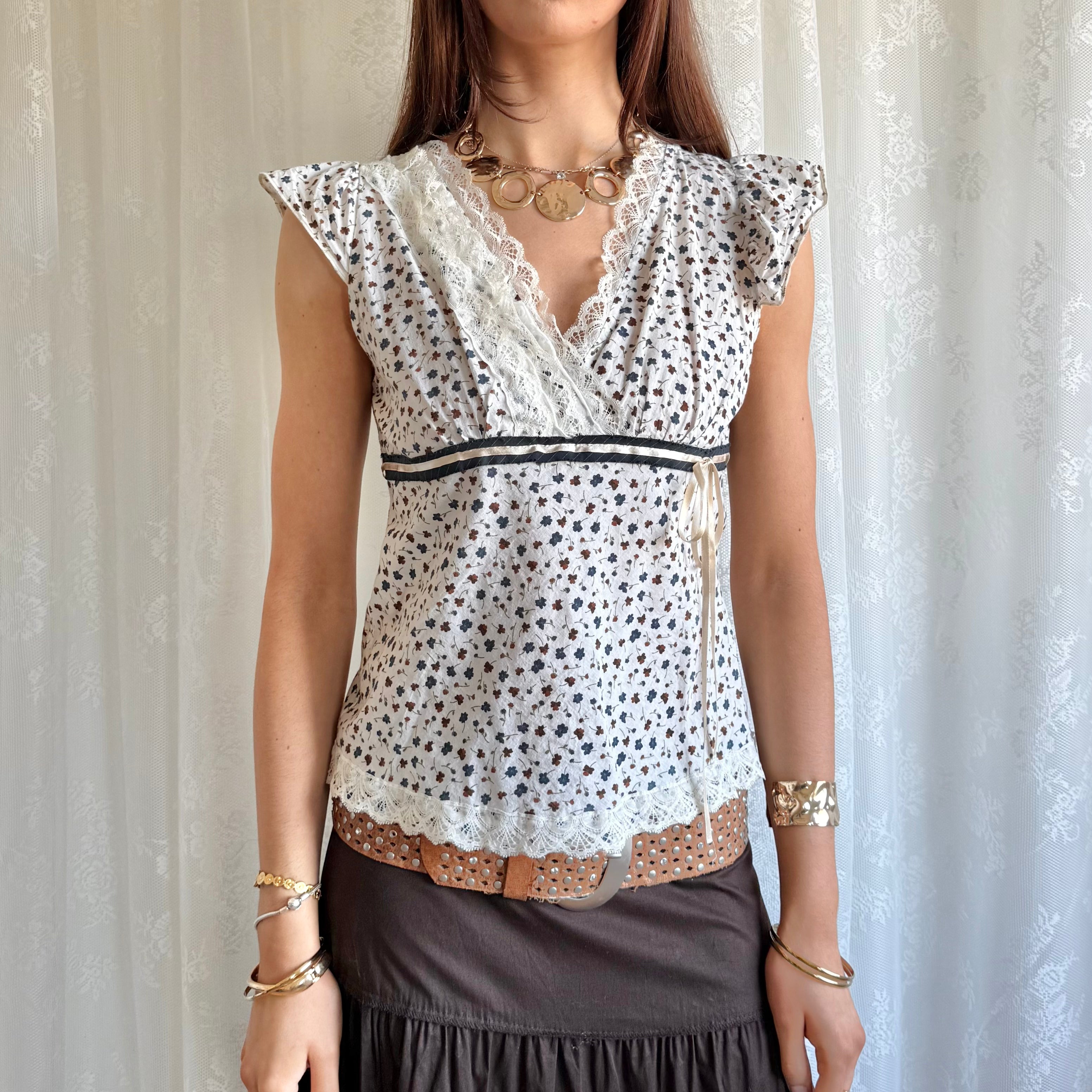 Floral Lace Crop Top - Size S