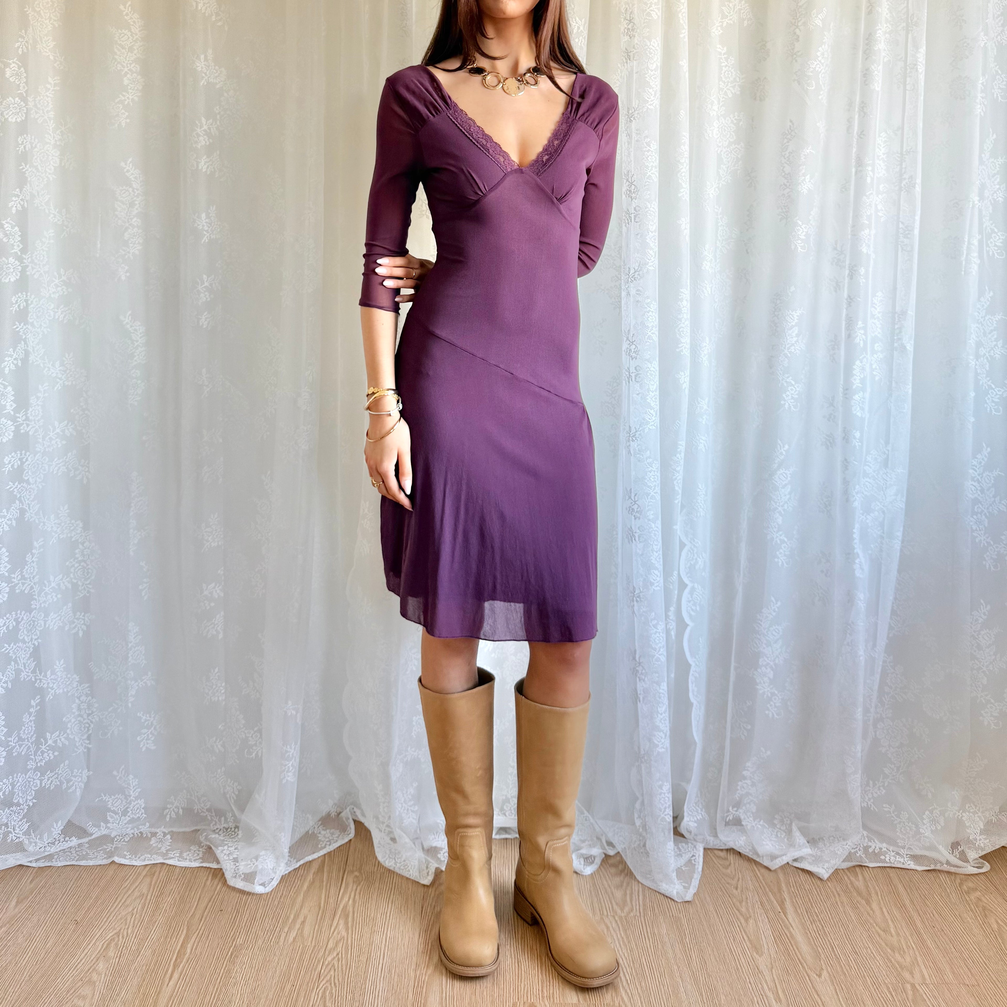 Mesh Lace Midi Dress - Size S