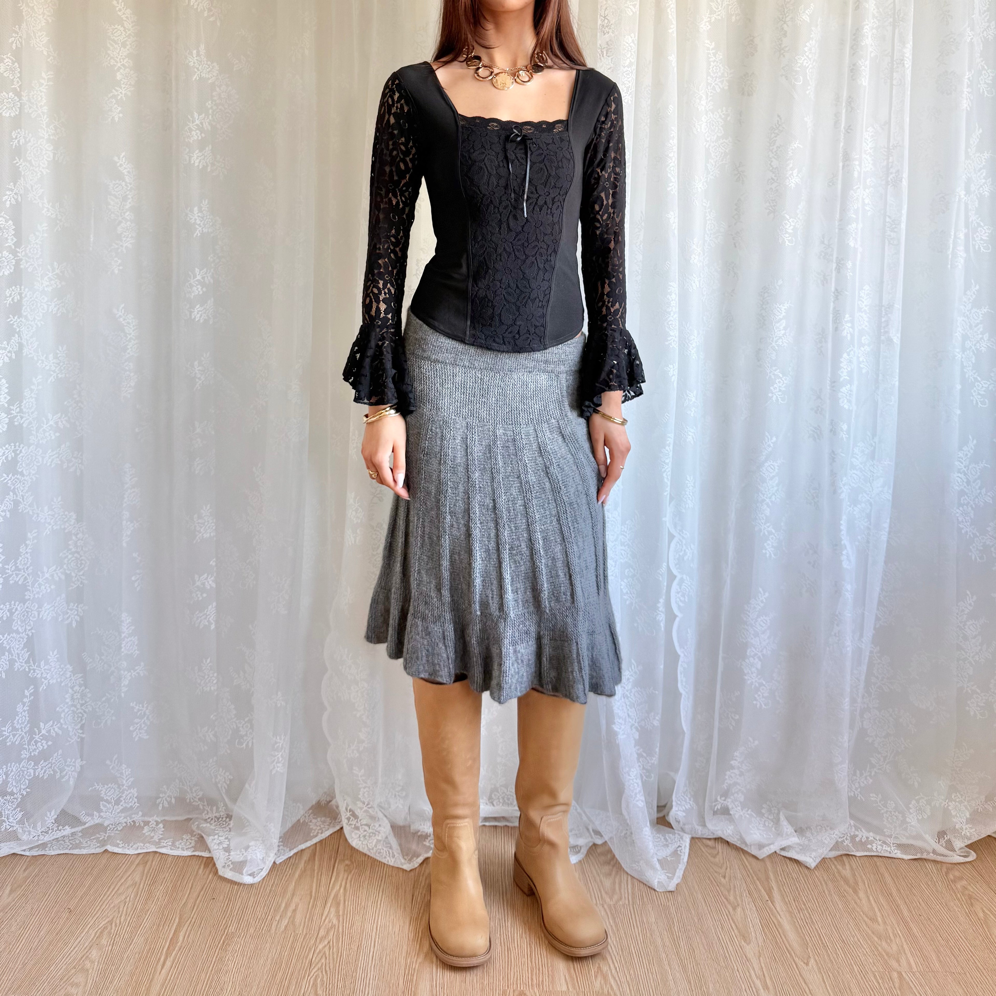 Alpaca Knit Midi Skirt - Size M