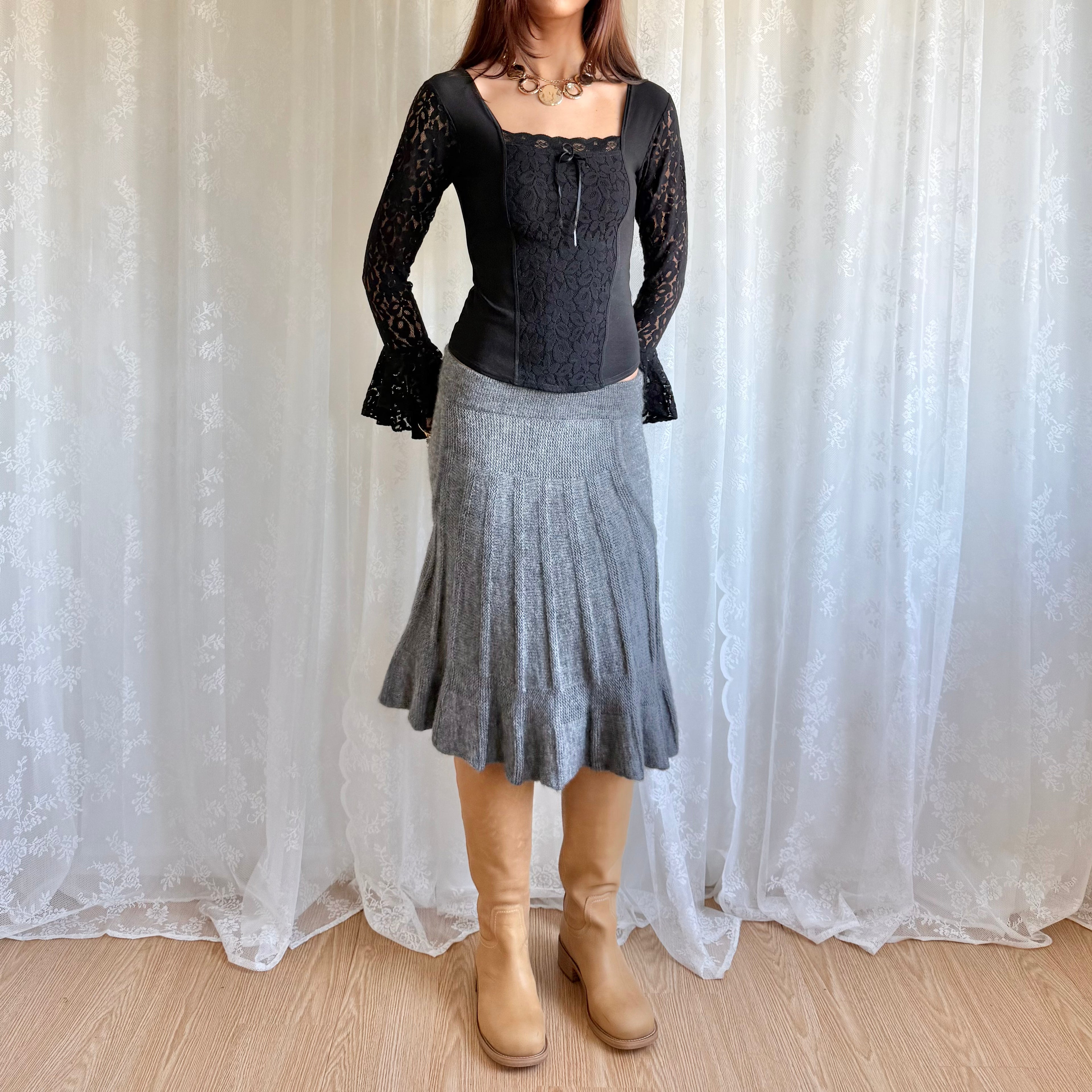 Alpaca Knit Midi Skirt - Size M