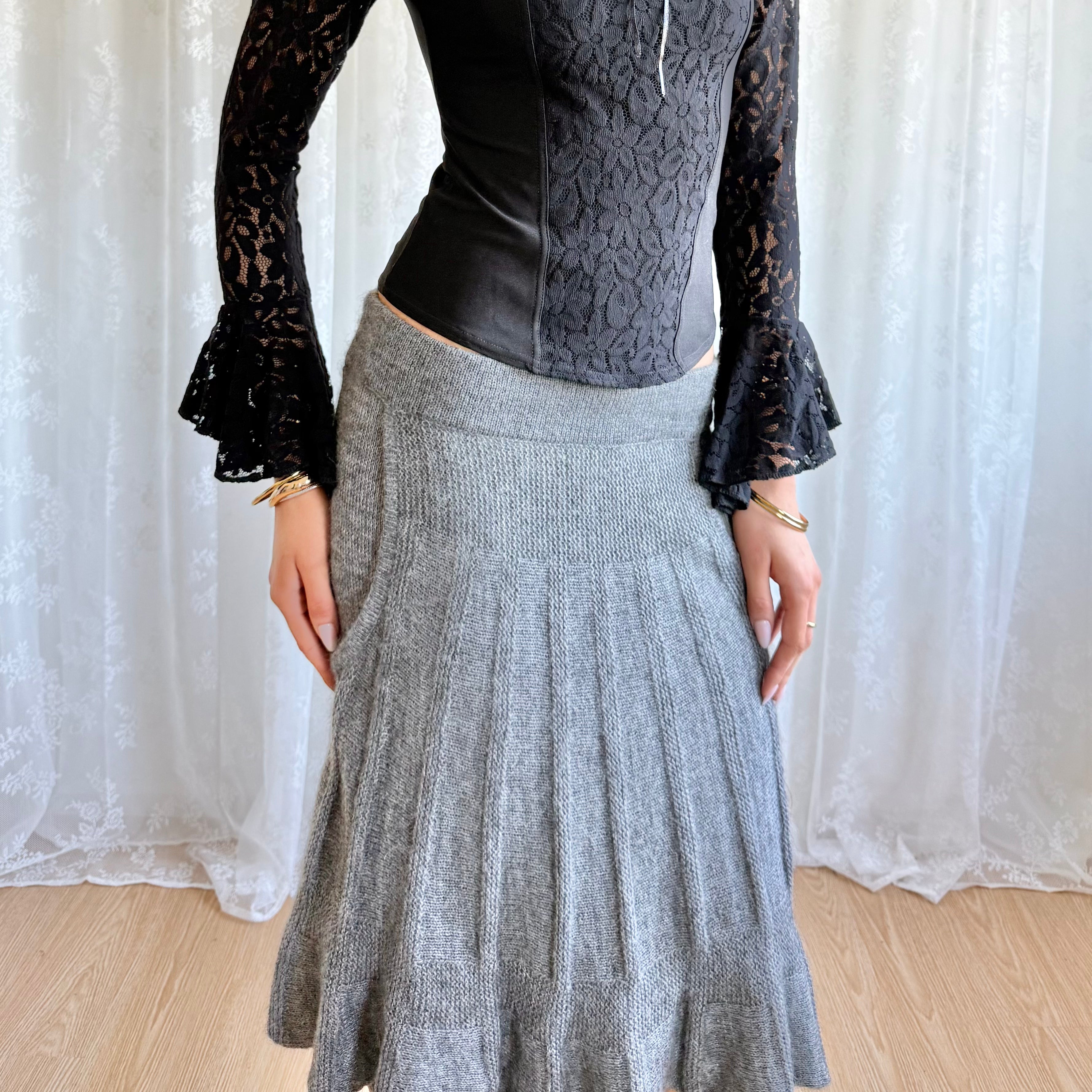 Alpaca Knit Midi Skirt - Size M