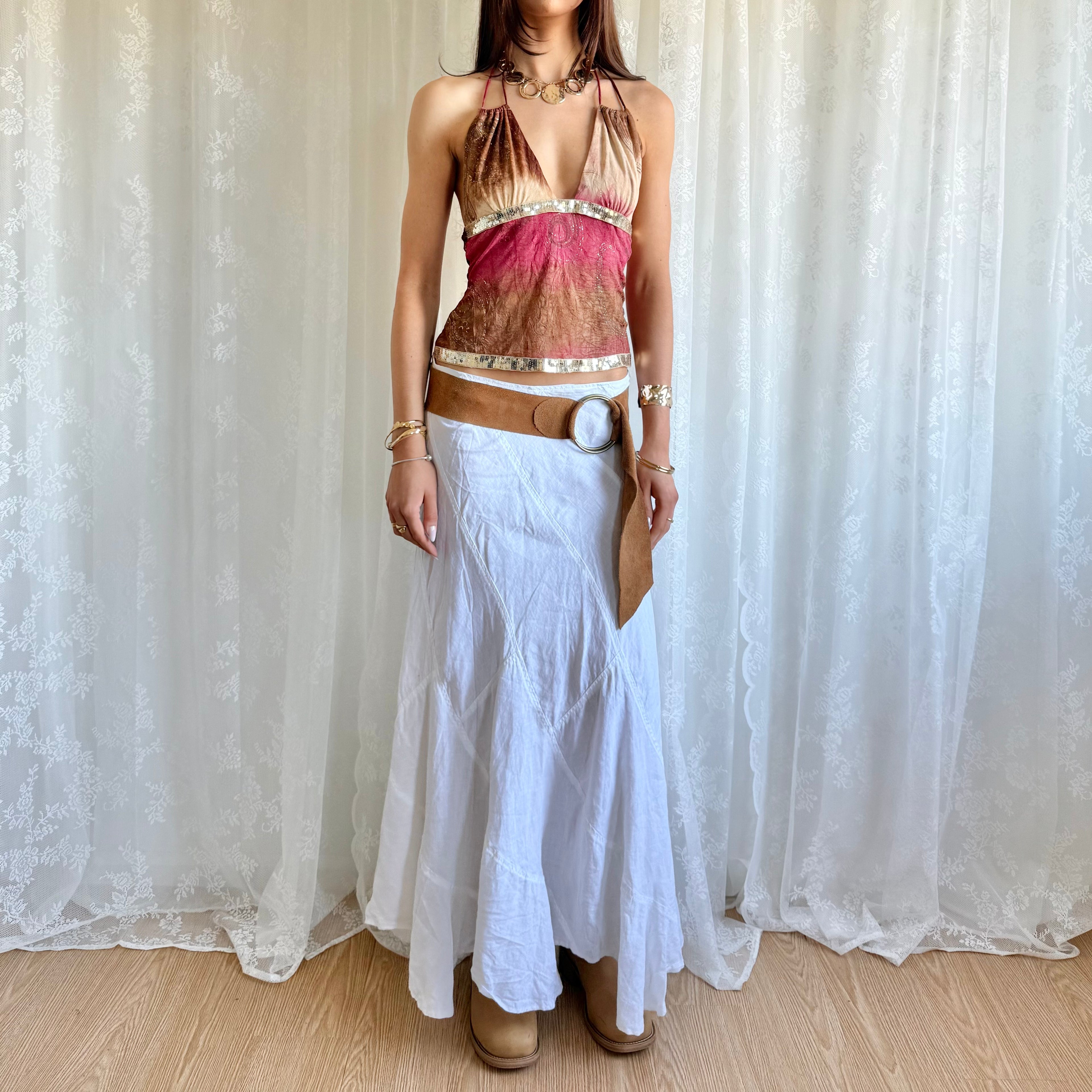 Linen Asymmetric Maxi Skirt - Size L