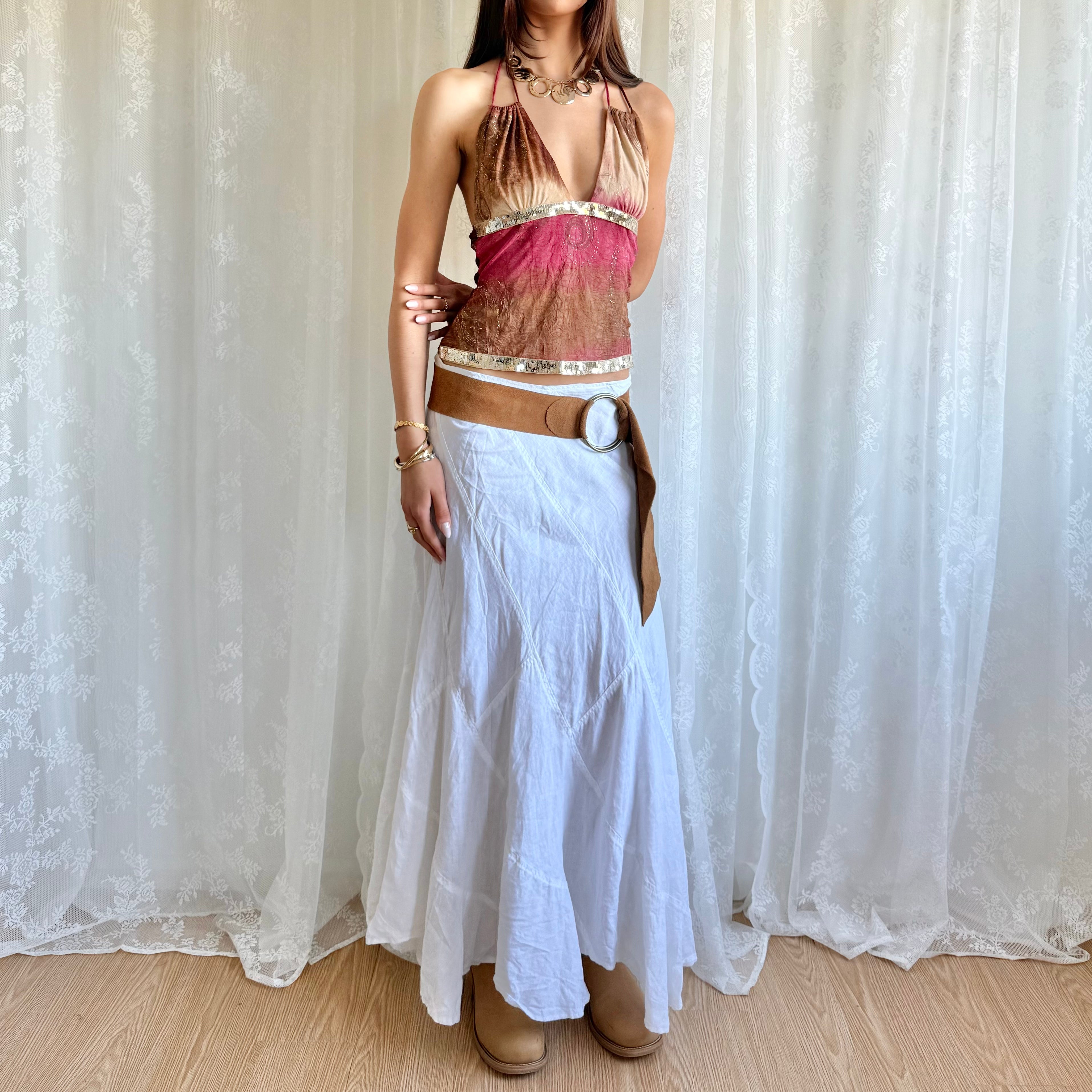 Linen Asymmetric Maxi Skirt - Size L