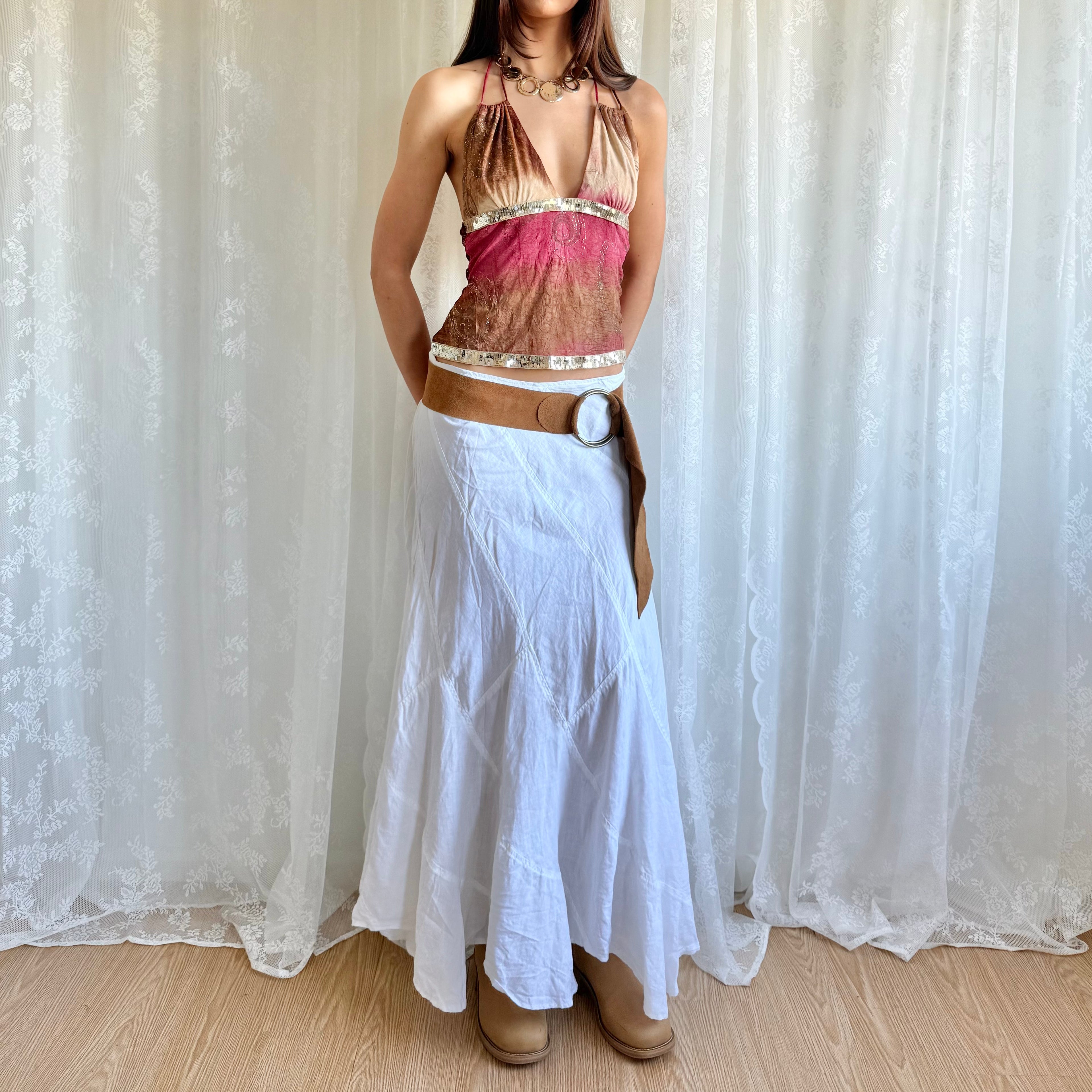 Linen Asymmetric Maxi Skirt - Size L