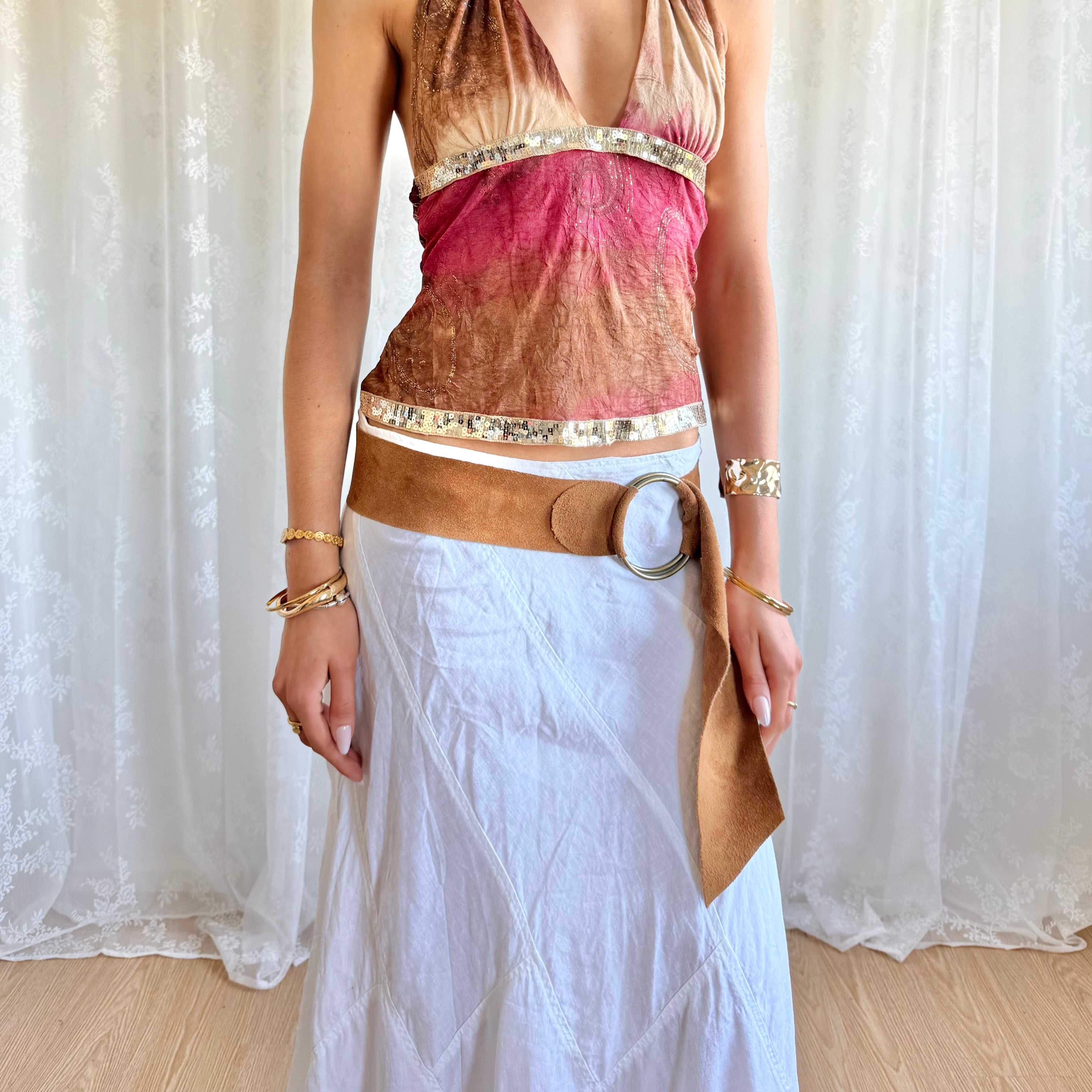 Linen Asymmetric Maxi Skirt - Size L