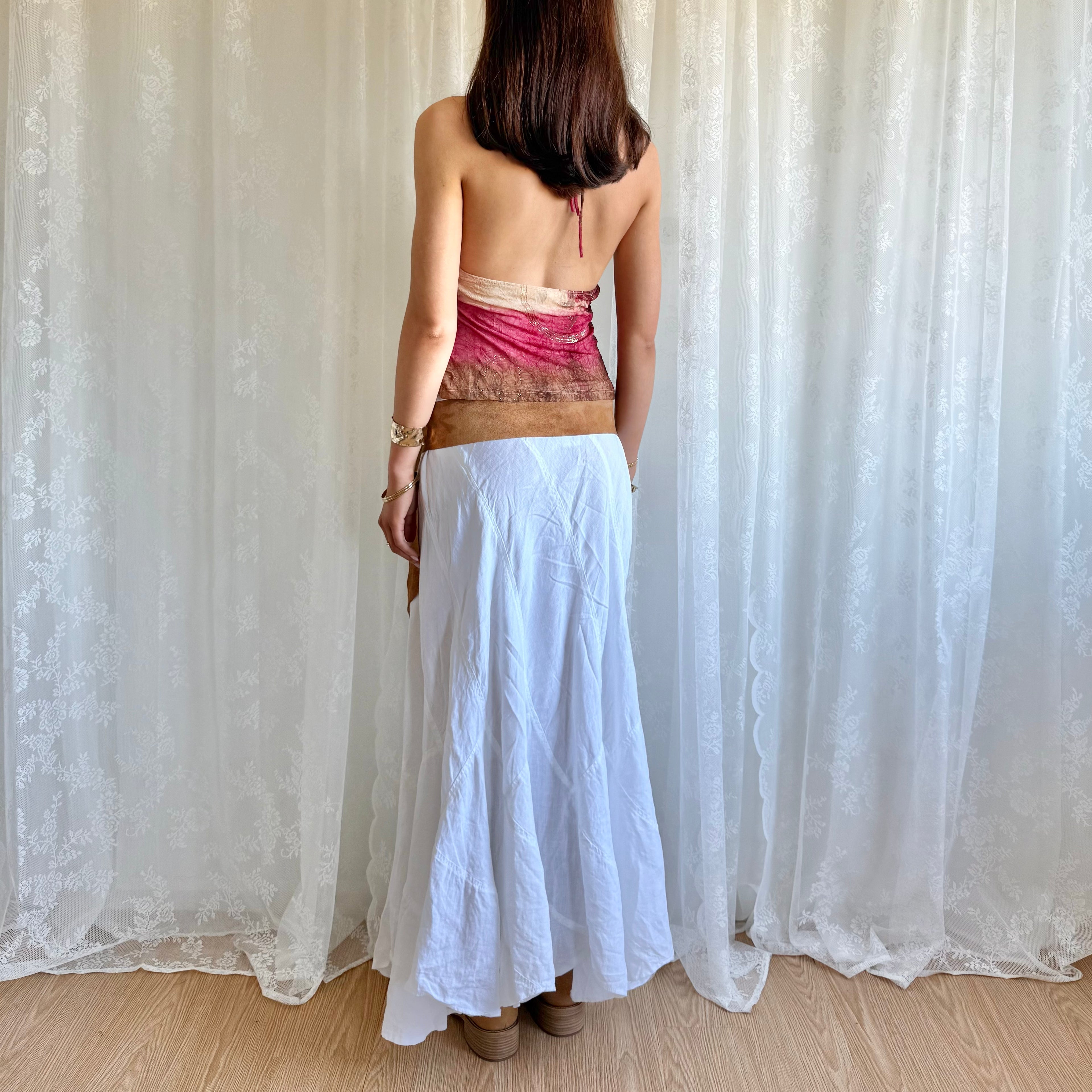 Linen Asymmetric Maxi Skirt - Size L