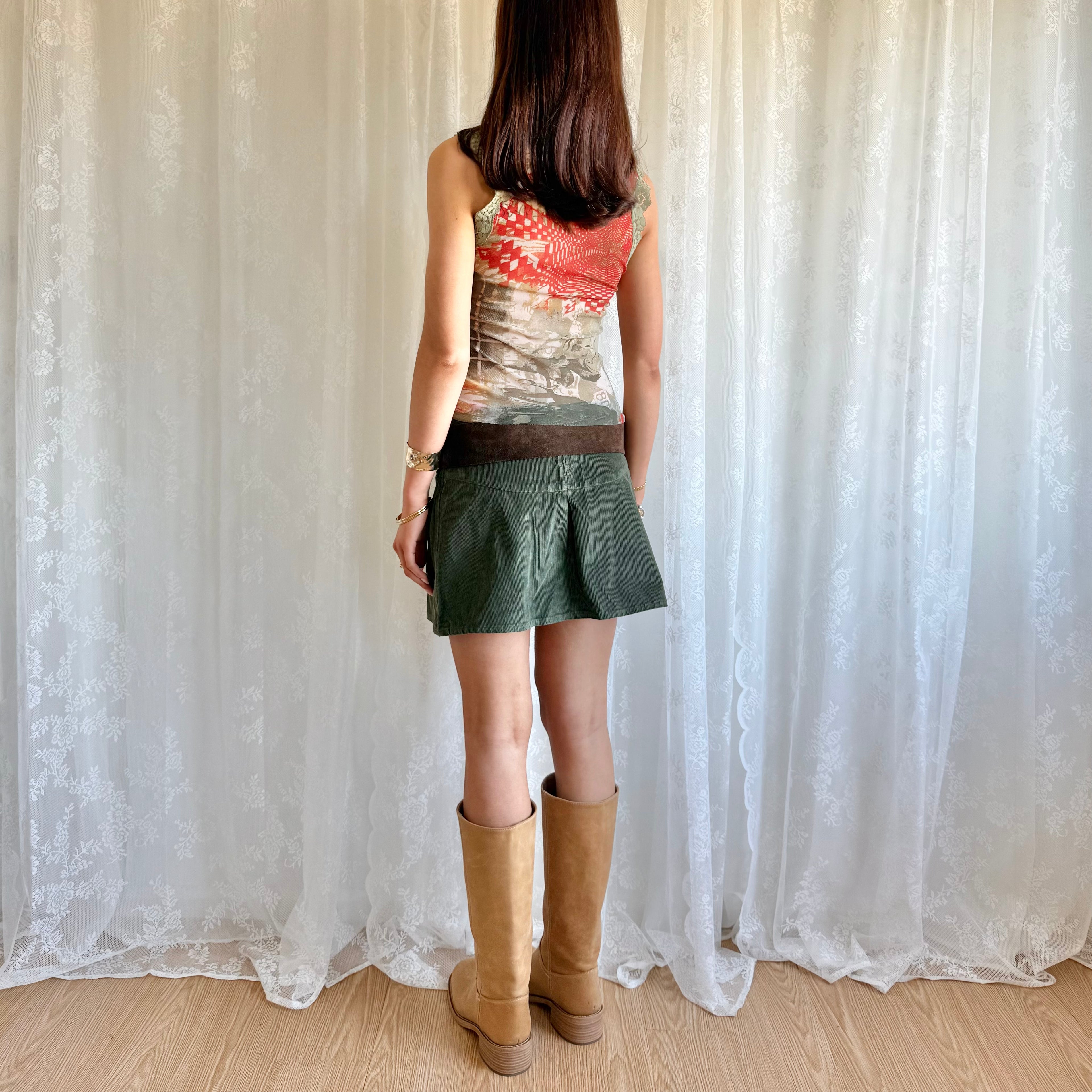 Corduroy Pleated Mini Skirt - Size M