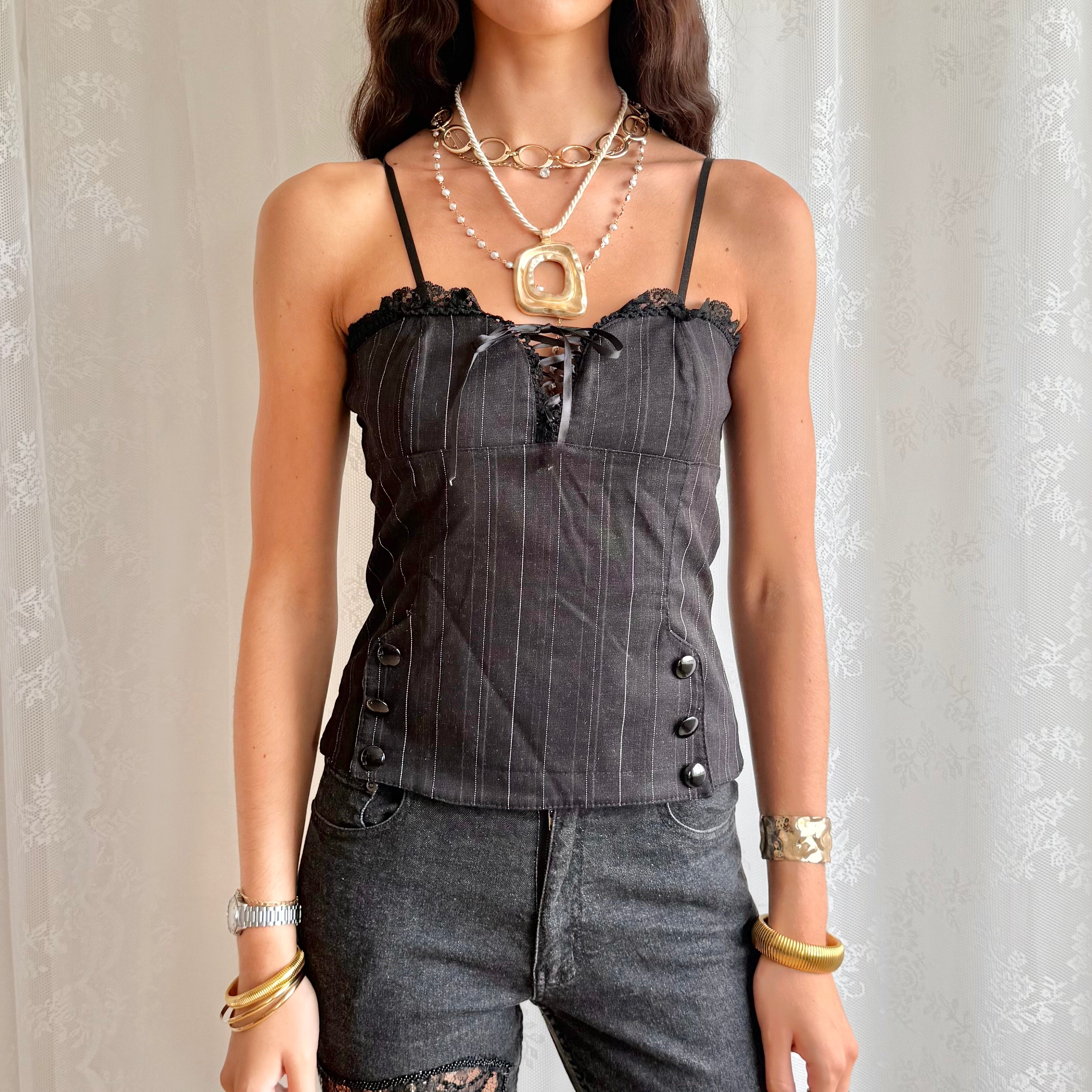 Lace Pinstripe Cami - Size M