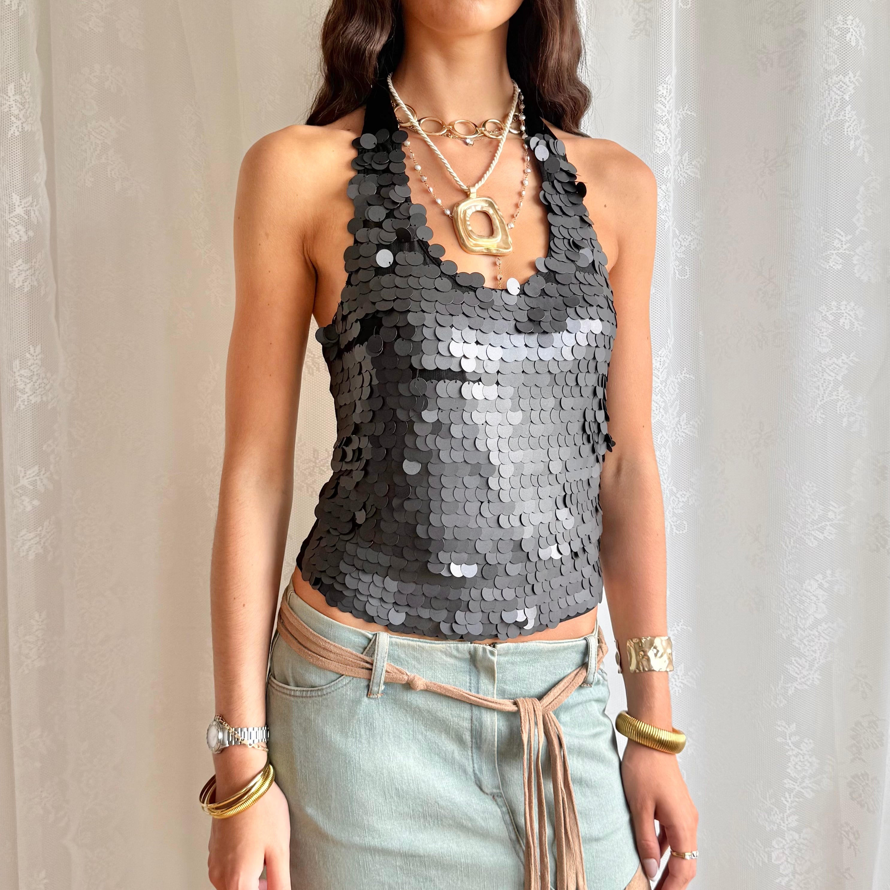 Sequin Halter Cami - Size S