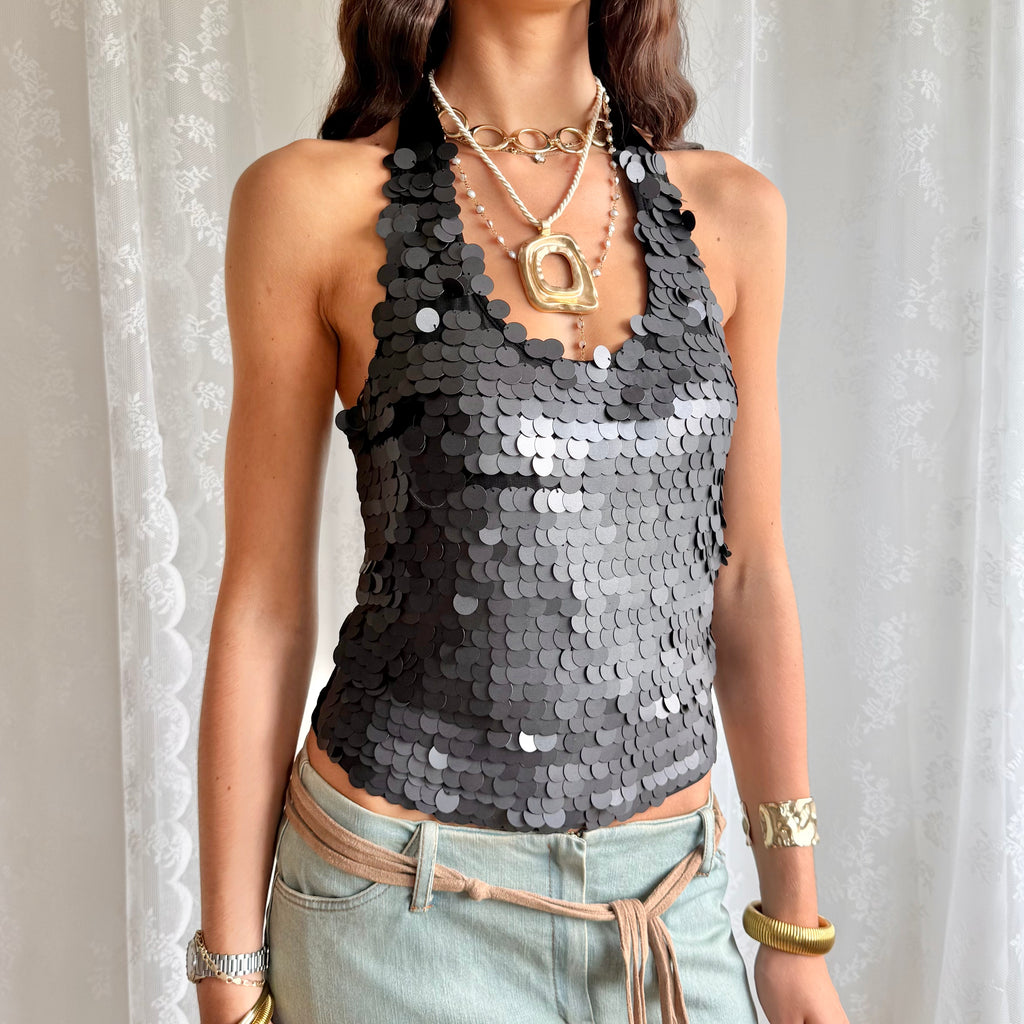 Sequin Halter Cami - Size S