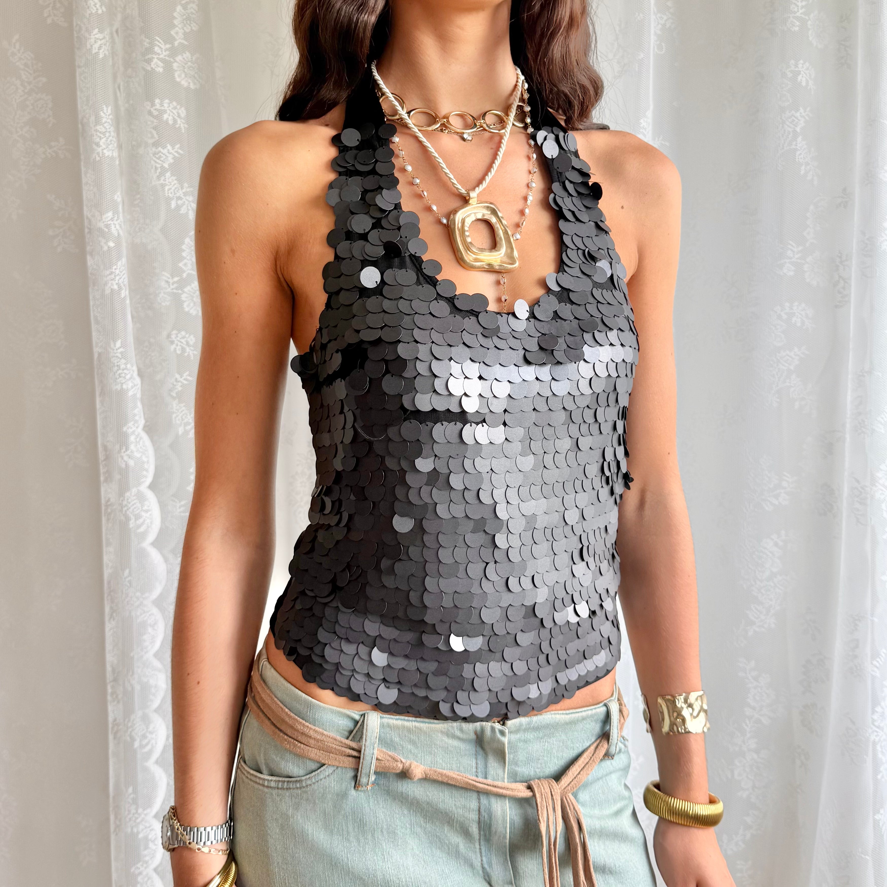 Sequin Halter Cami - Size S