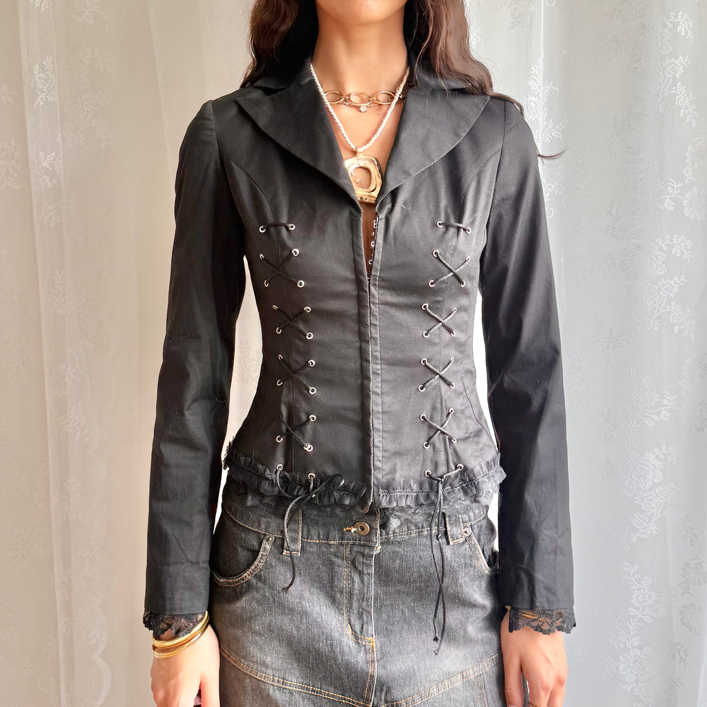 Lace Up Hook & Eye Jacket - Size M