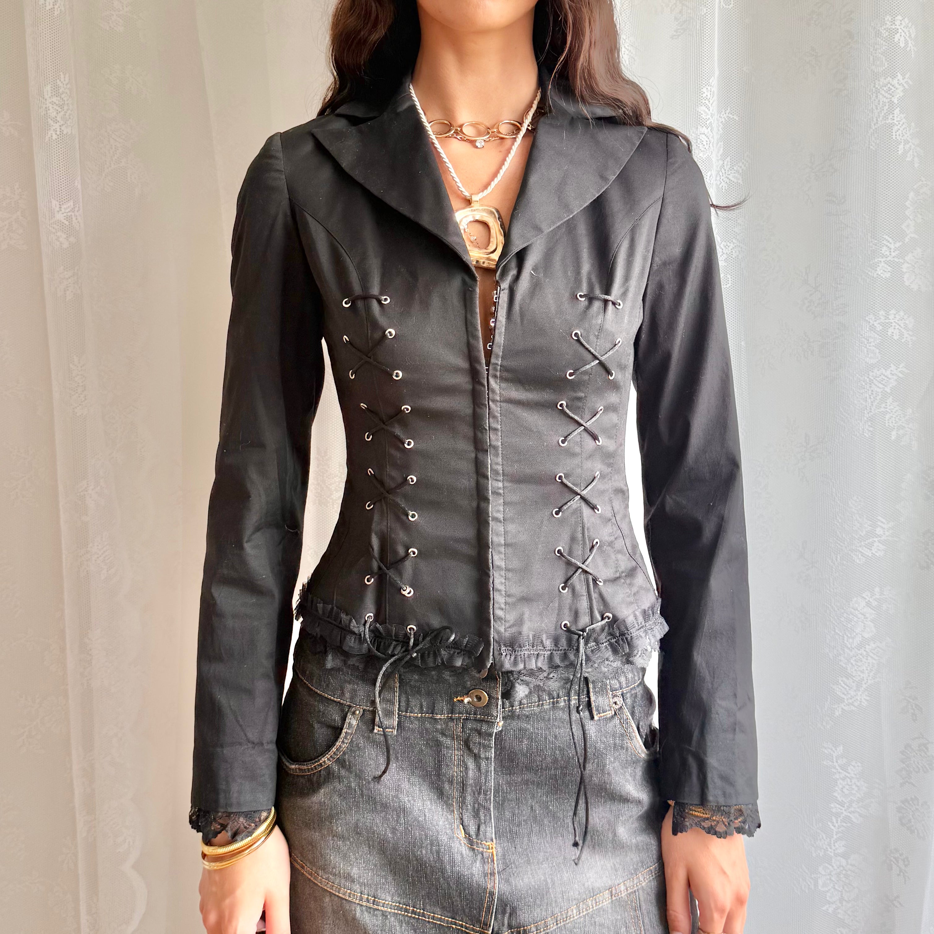 Lace Up Hook & Eye Jacket - Size M