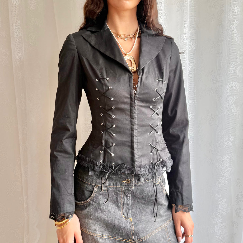 Lace Up Hook & Eye Jacket - Size M