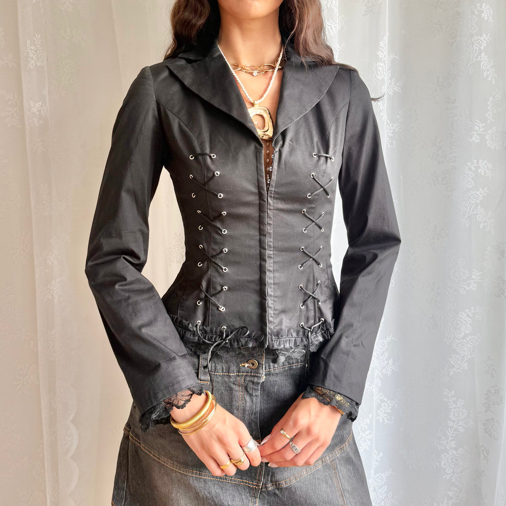 Lace Up Hook & Eye Jacket - Size M