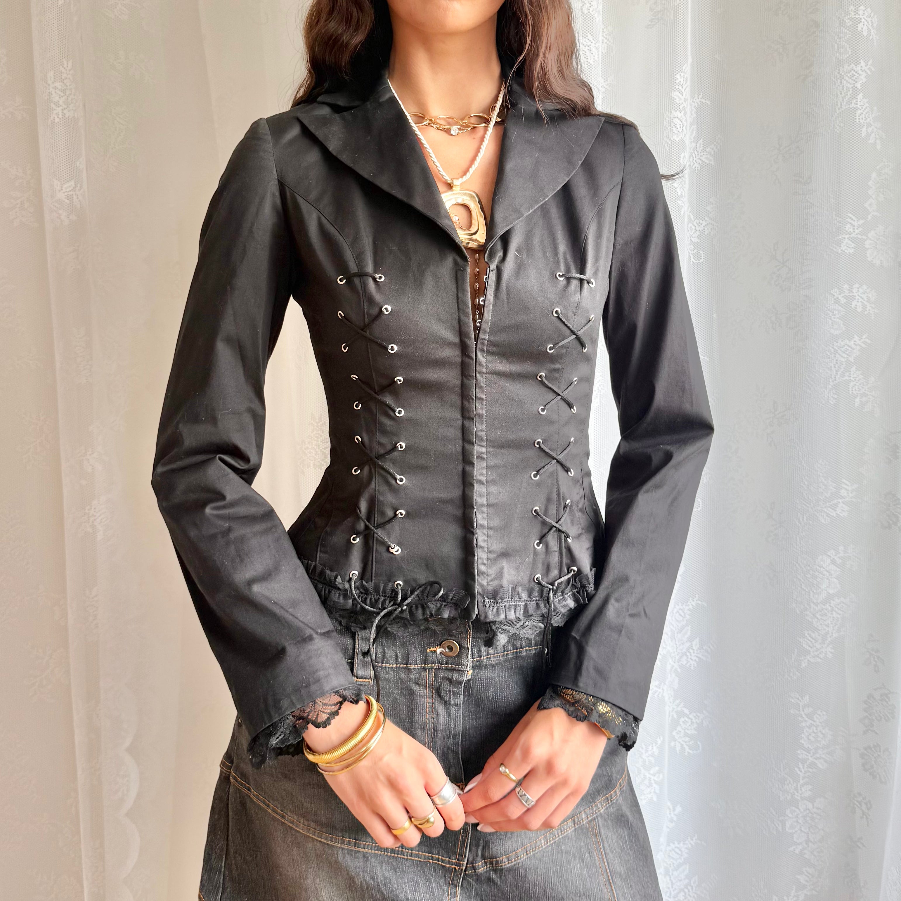 Lace Up Hook & Eye Jacket - Size M