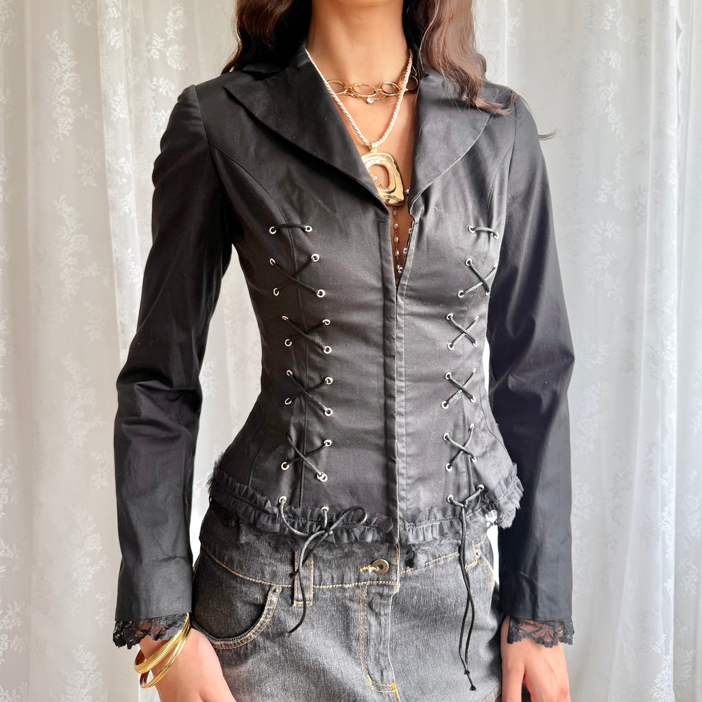 Lace Up Hook & Eye Jacket - Size M
