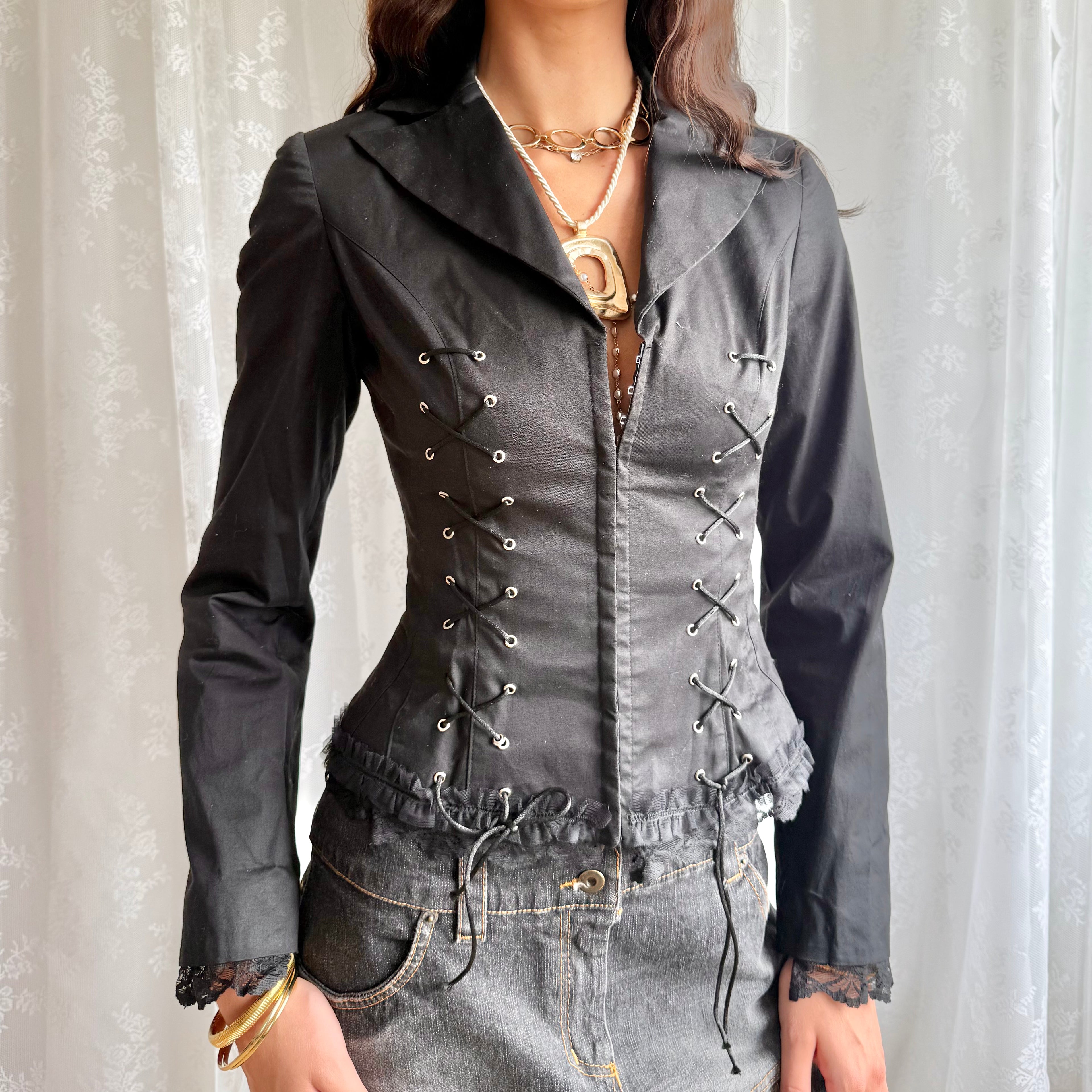 Lace Up Hook & Eye Jacket - Size M
