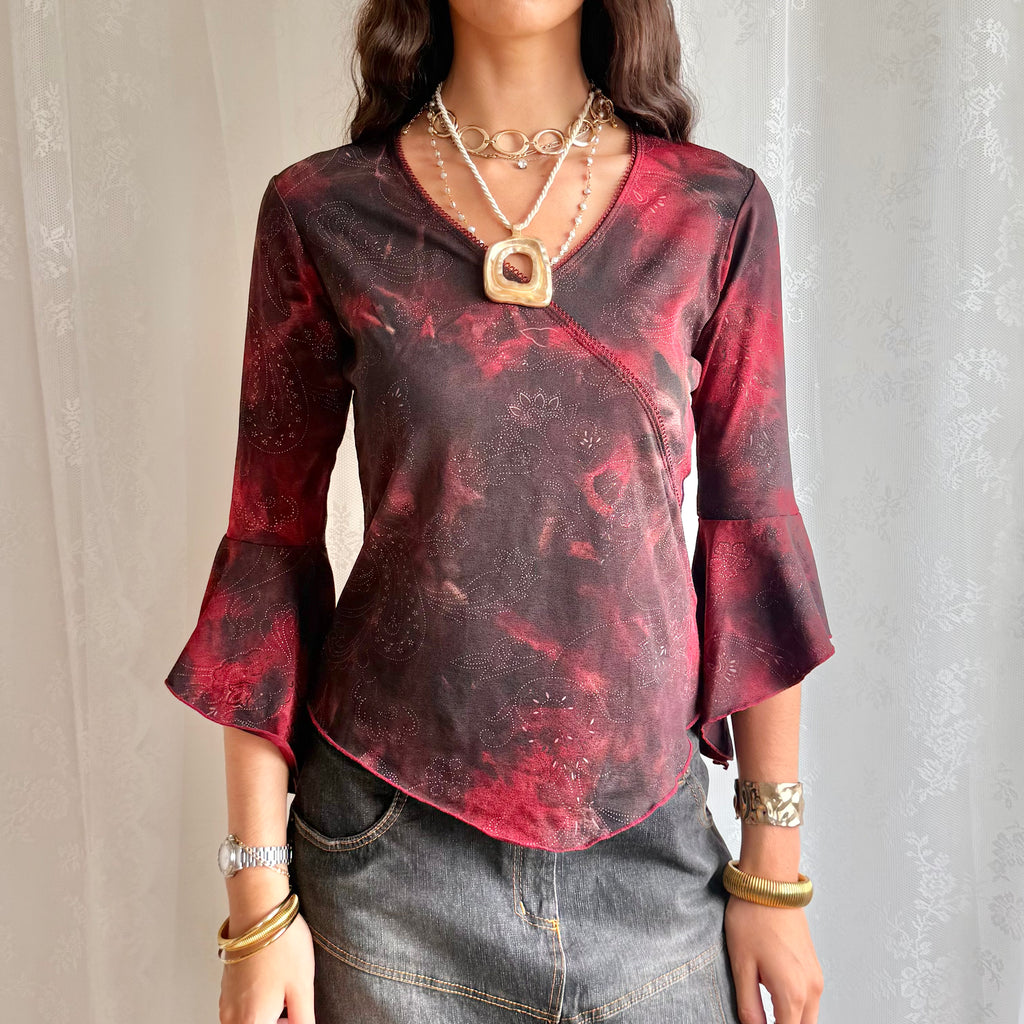 Flared Sleeve Crop Top - Size S