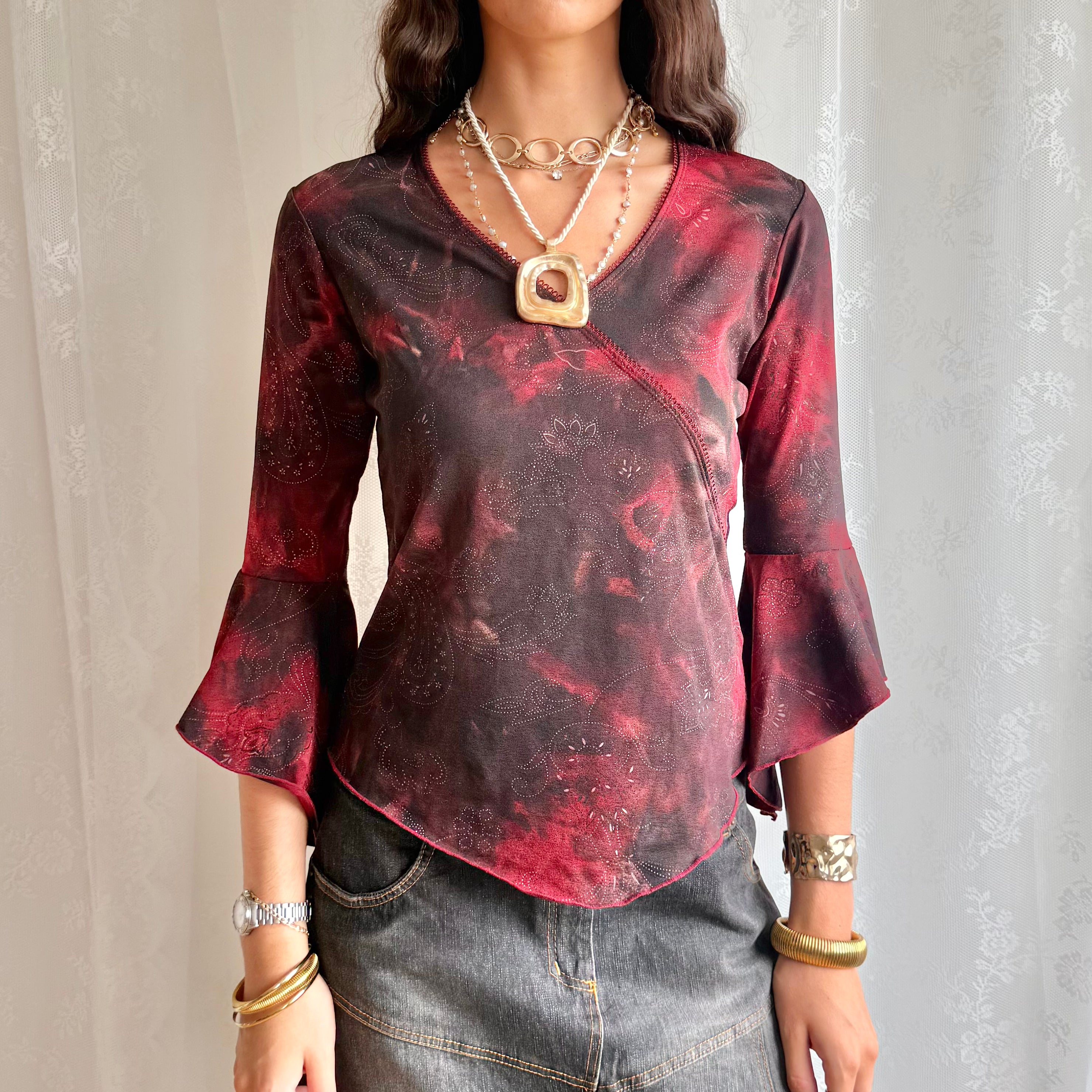 Flared Sleeve Crop Top - Size S