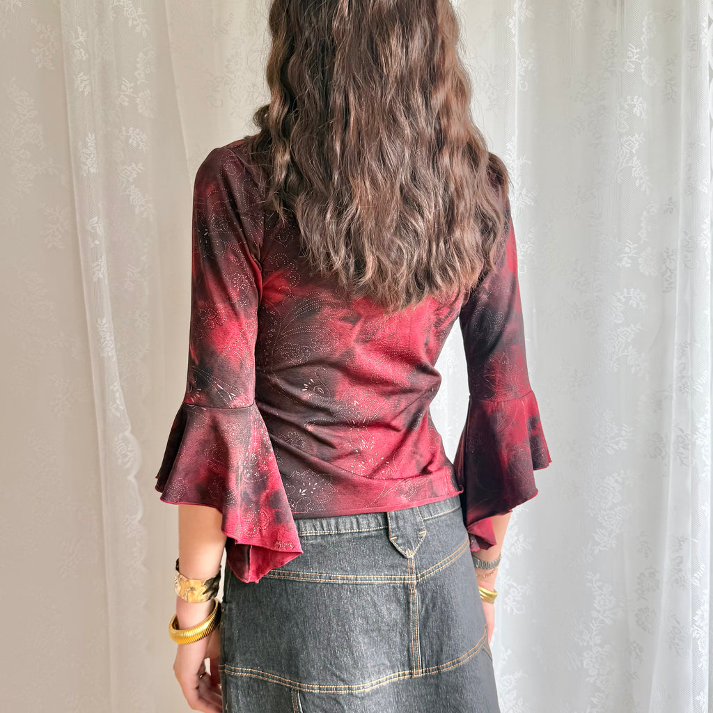 Flared Sleeve Crop Top - Size S
