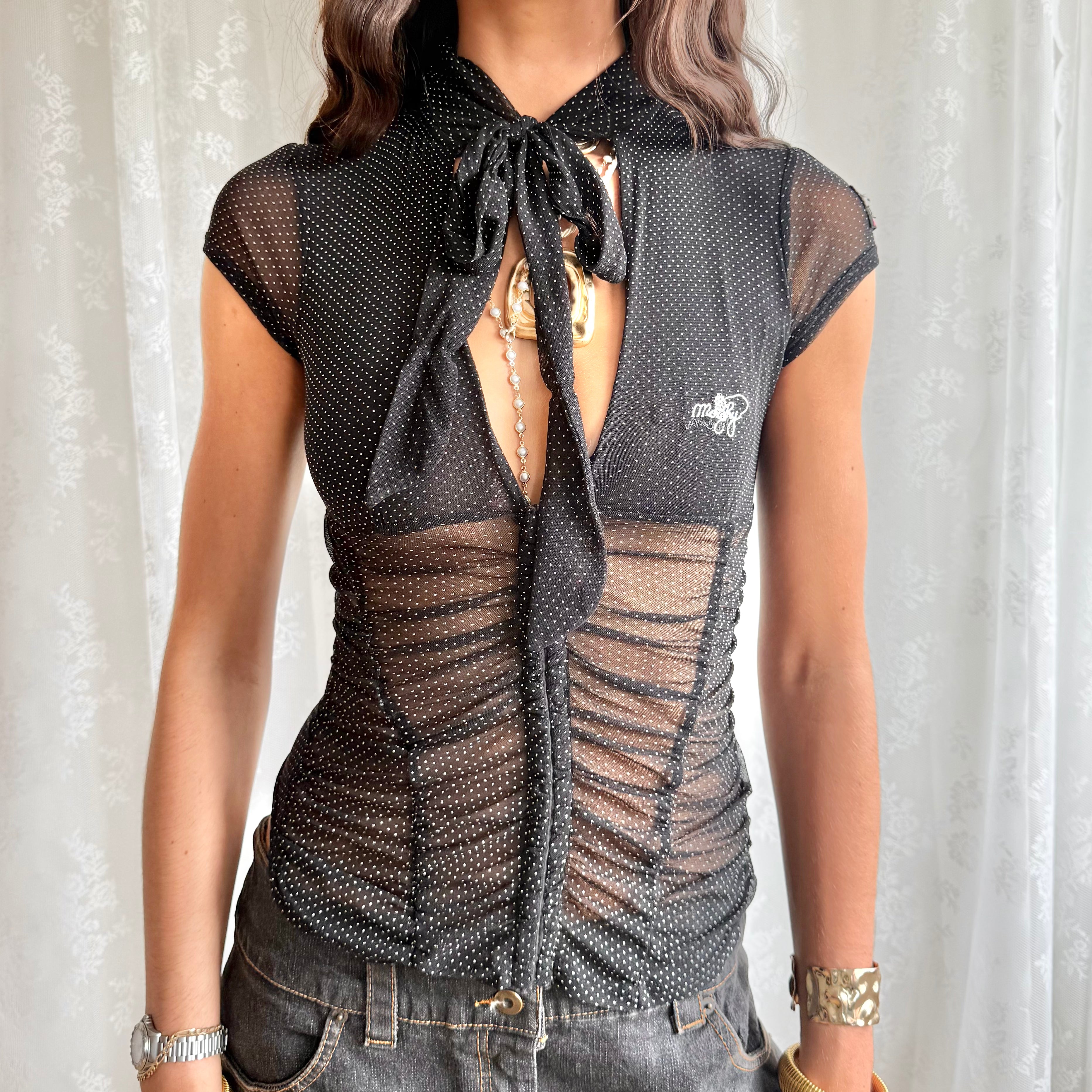 Polka Dot Mesh Crop Top - Size S