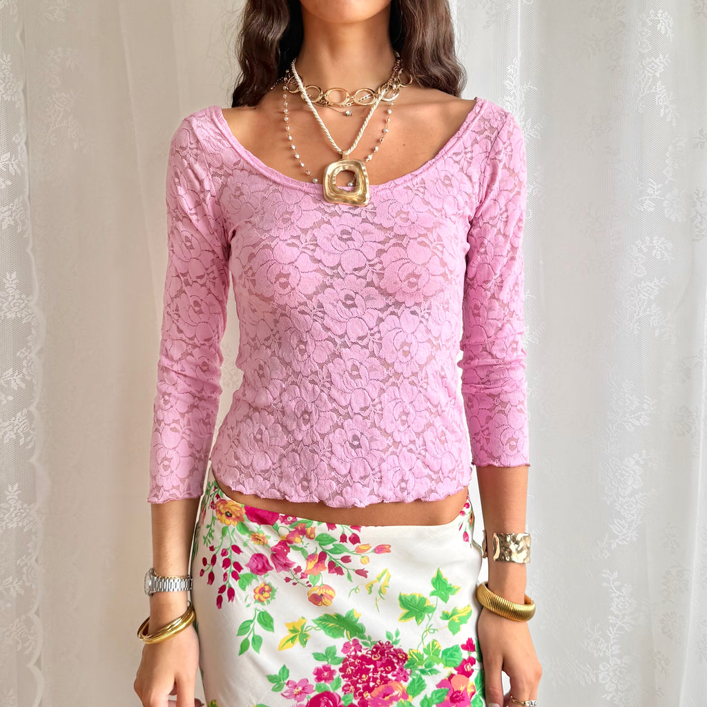 Lace Long Sleeve Top - Size M