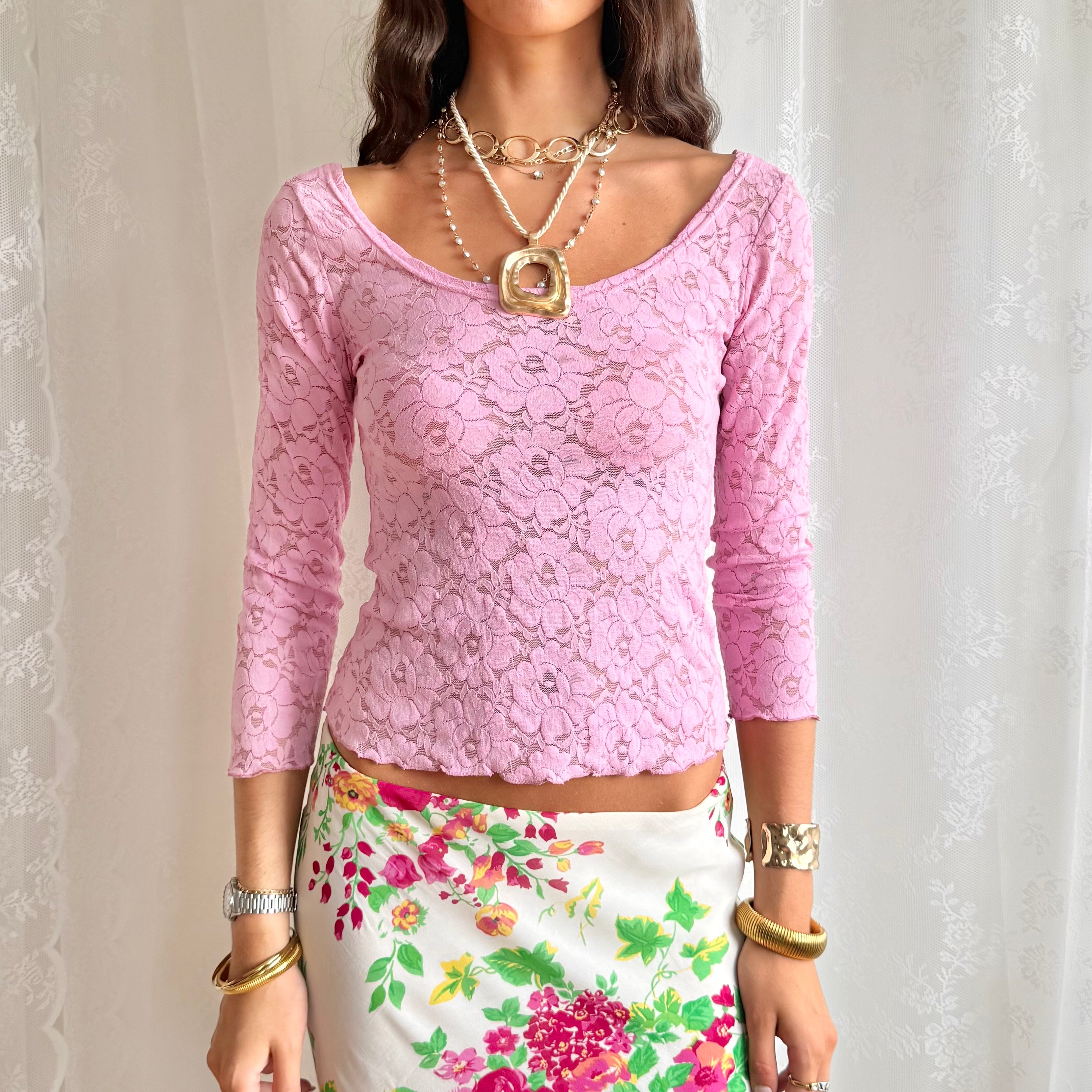 Lace Long Sleeve Top - Size M