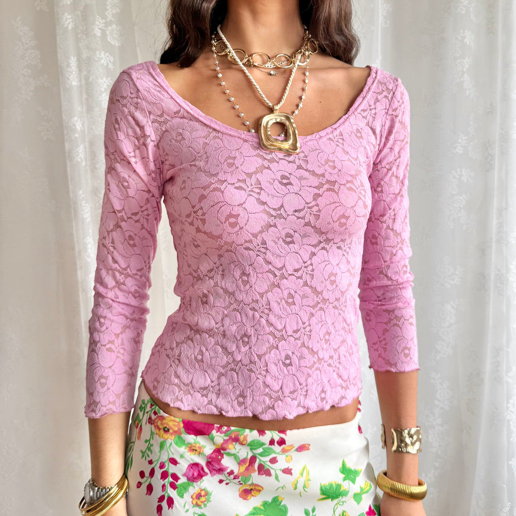Lace Long Sleeve Top - Size M