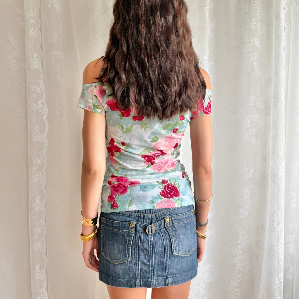 Blumarine Floral Mesh Crop Top - Size L