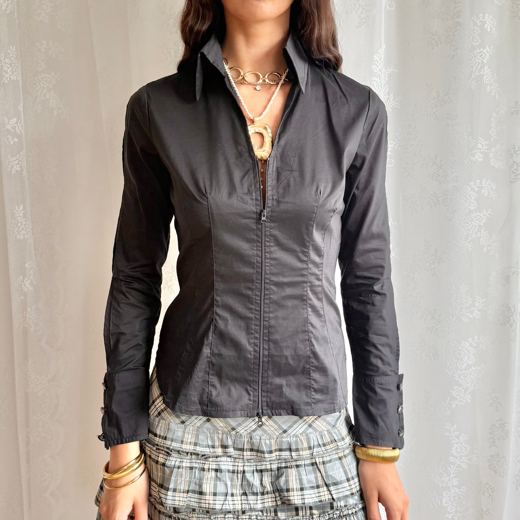 Cut Out Double Zip Shirt - Size S
