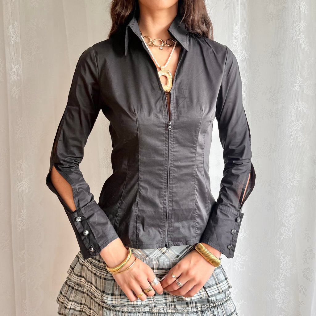 Cut Out Double Zip Shirt - Size S