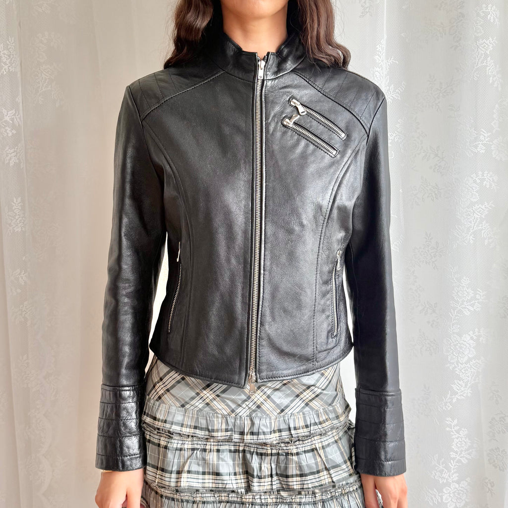 Genuine Leather Double Zip Jacket - Size L