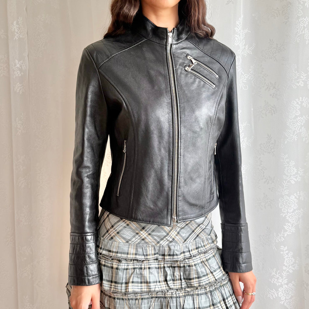 Genuine Leather Double Zip Jacket - Size L