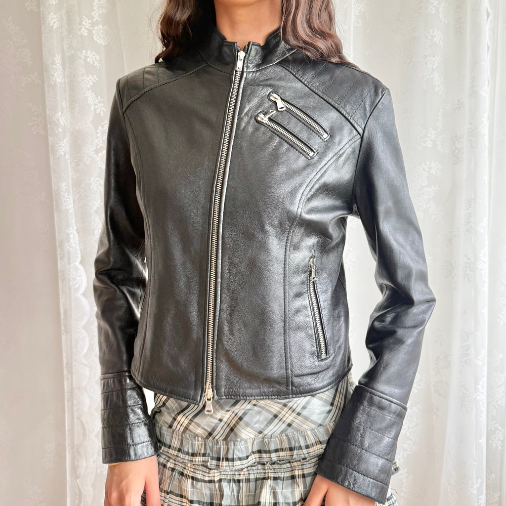 Genuine Leather Double Zip Jacket - Size L
