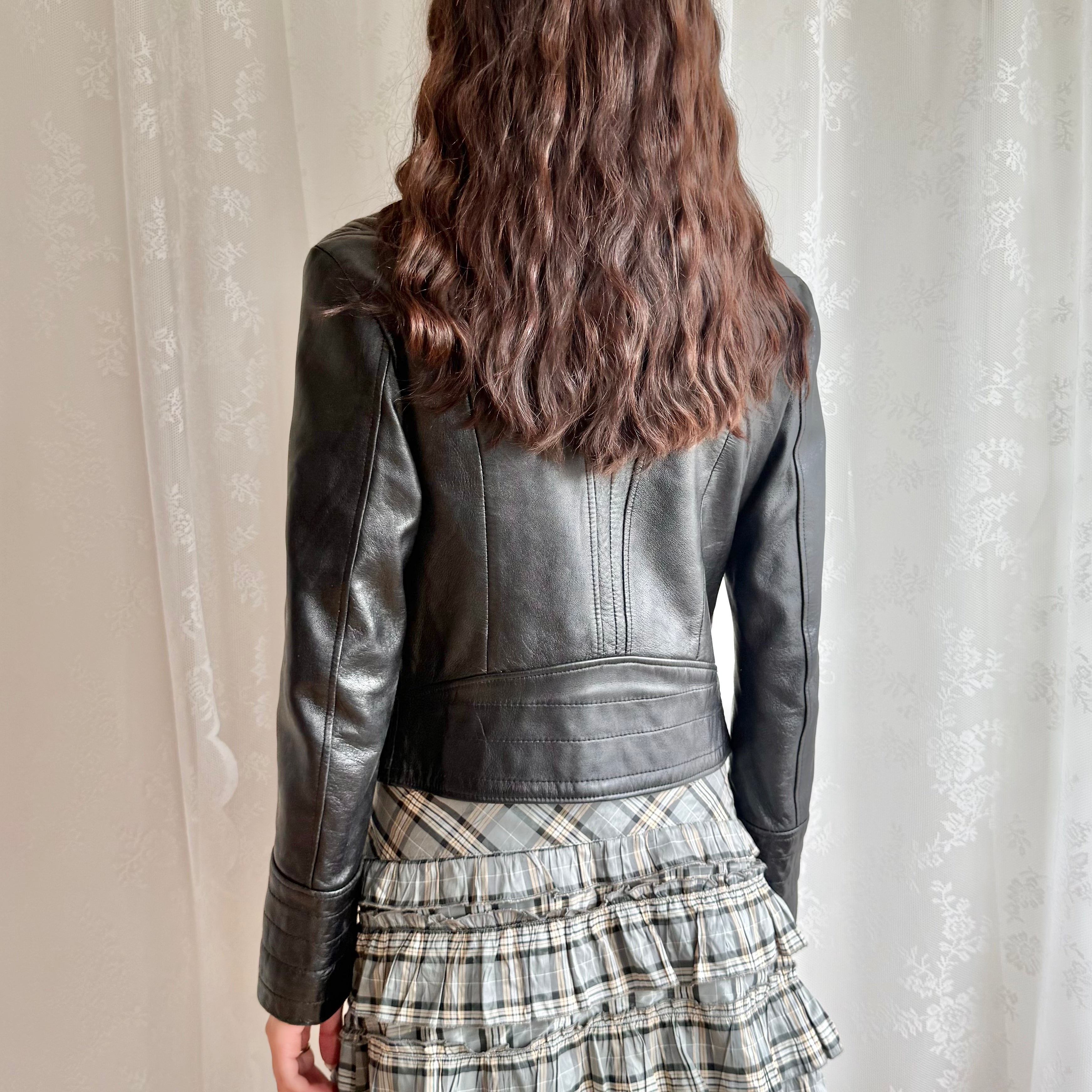Genuine Leather Double Zip Jacket - Size L