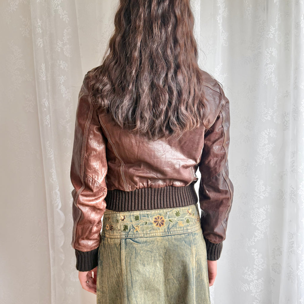 Genuine Leather Zip Jacket - Size M