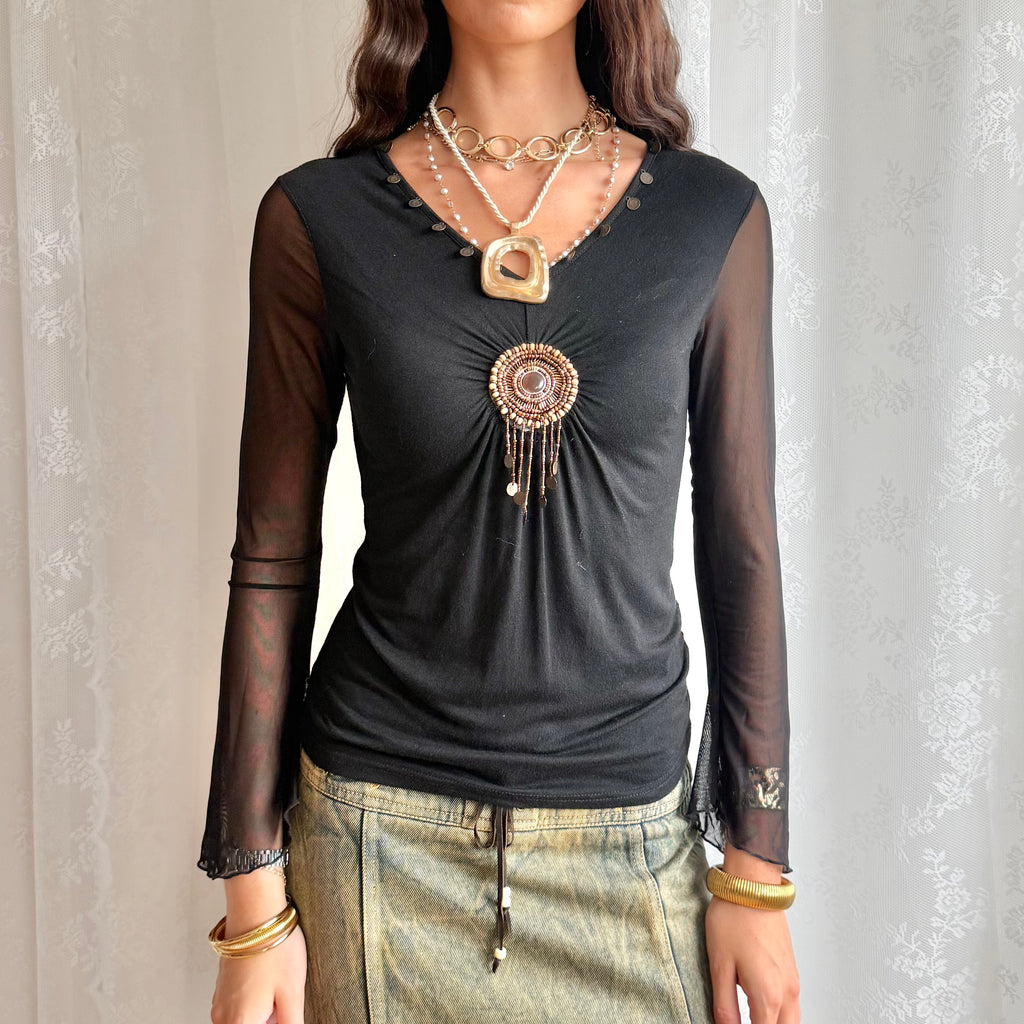 Mesh Long Sleeve Top - Size M