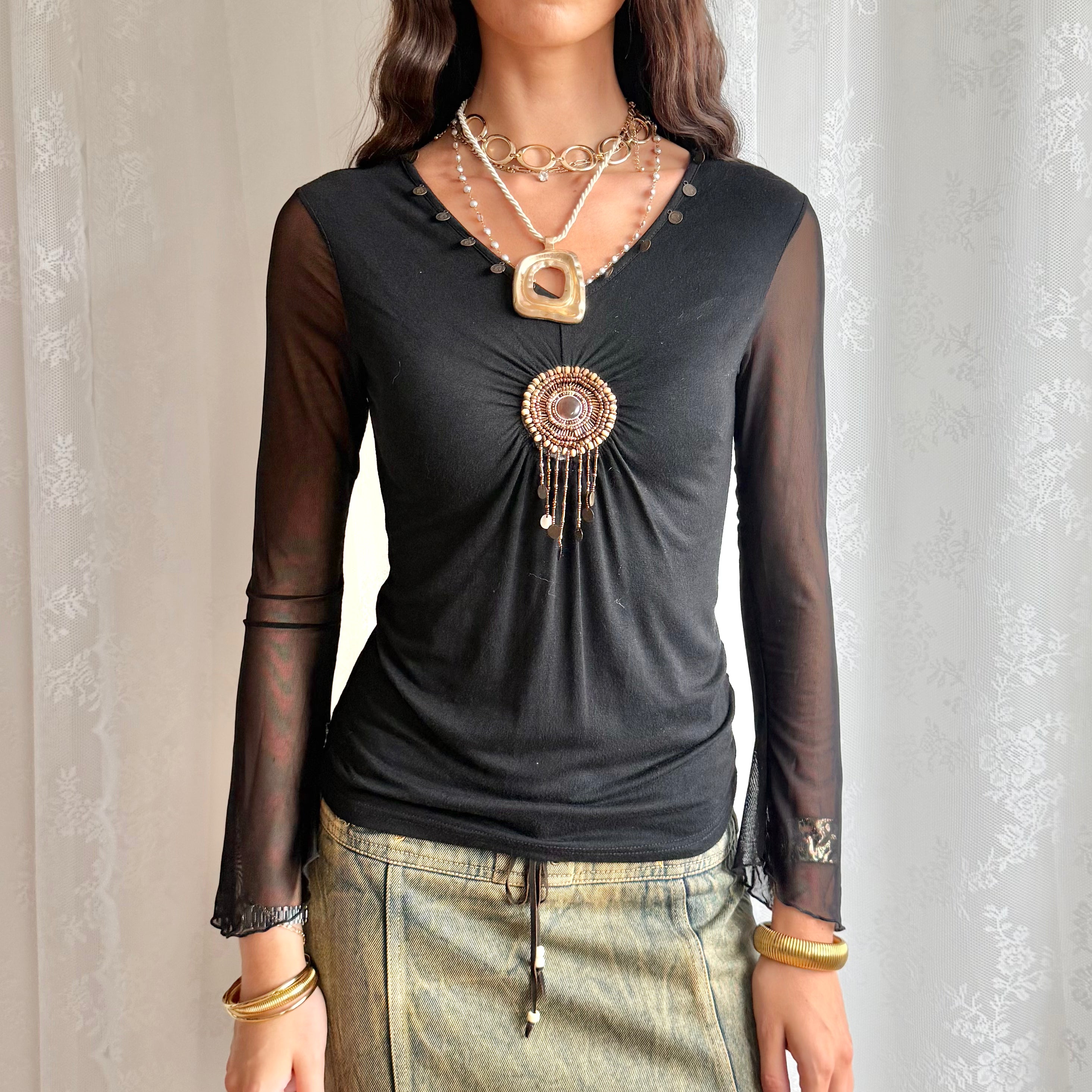 Mesh Long Sleeve Top - Size M