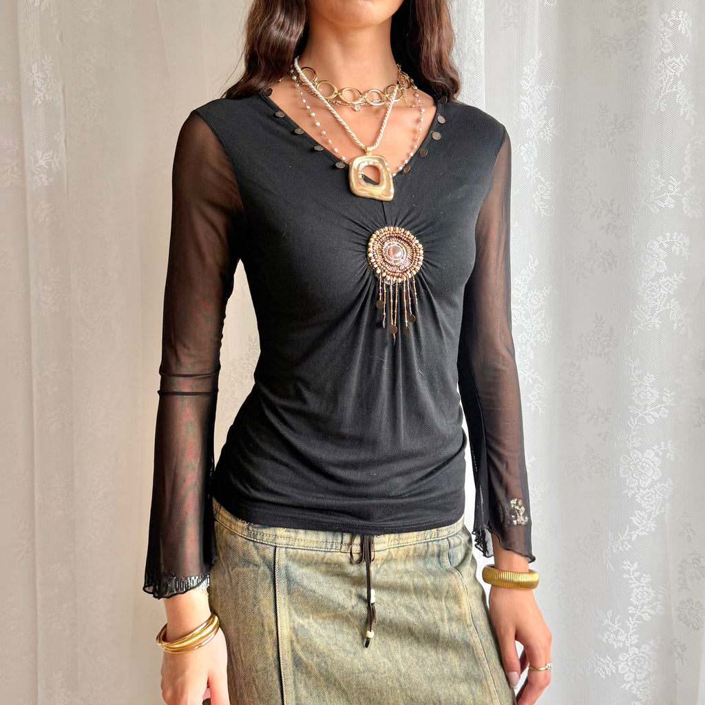 Mesh Long Sleeve Top - Size M