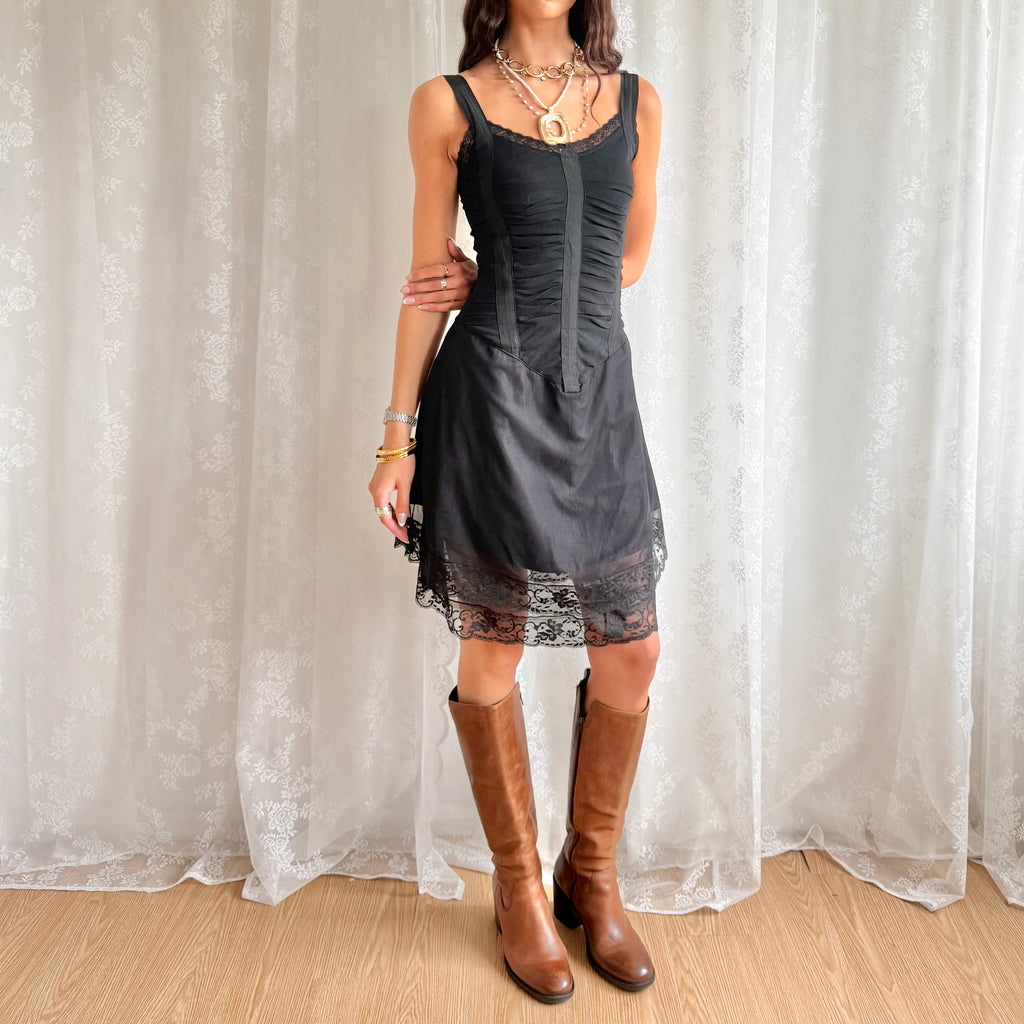 Ruched Lace Mini Dress - Size M