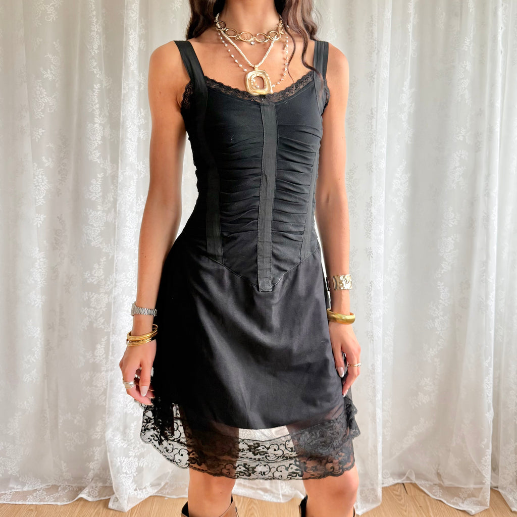 Ruched Lace Mini Dress - Size M
