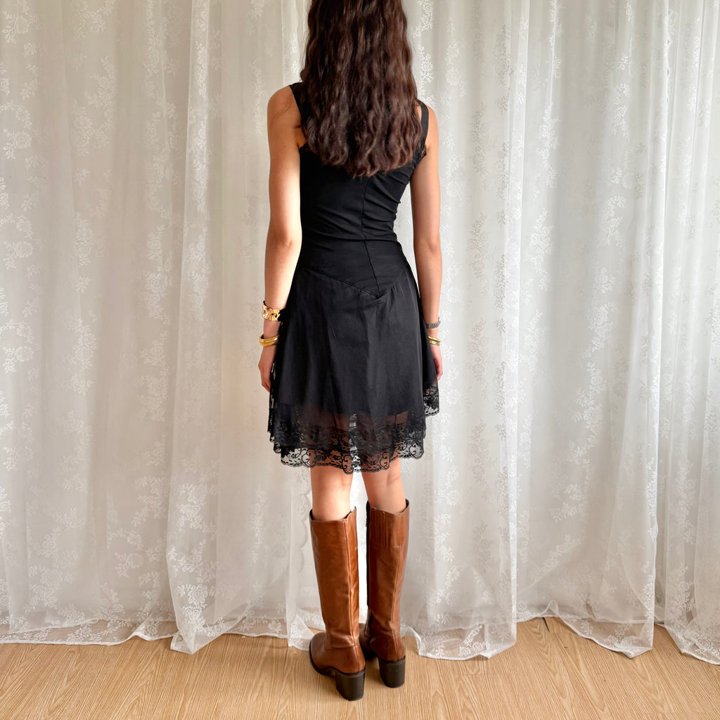 Ruched Lace Mini Dress - Size M