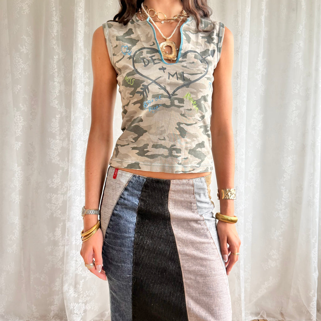 Denim Corduroy Midi Skirt - Size S