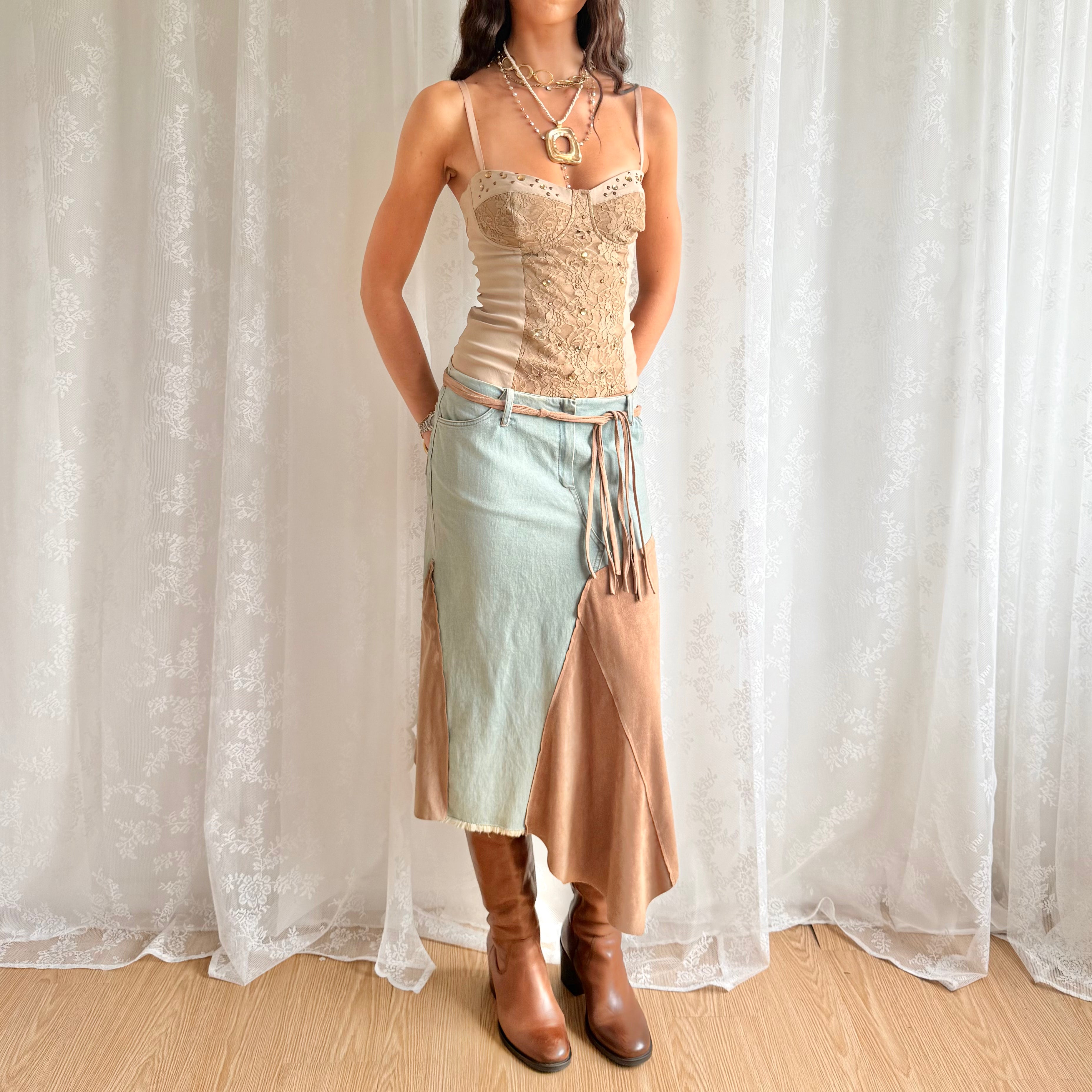 Denim Asymmetric Midi Skirt - Size M