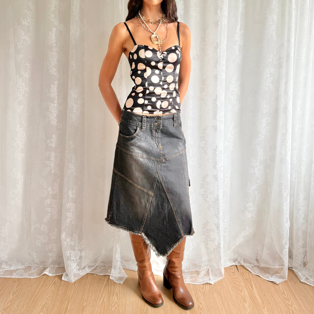Denim Asymmetric Midi Skirt - Size L