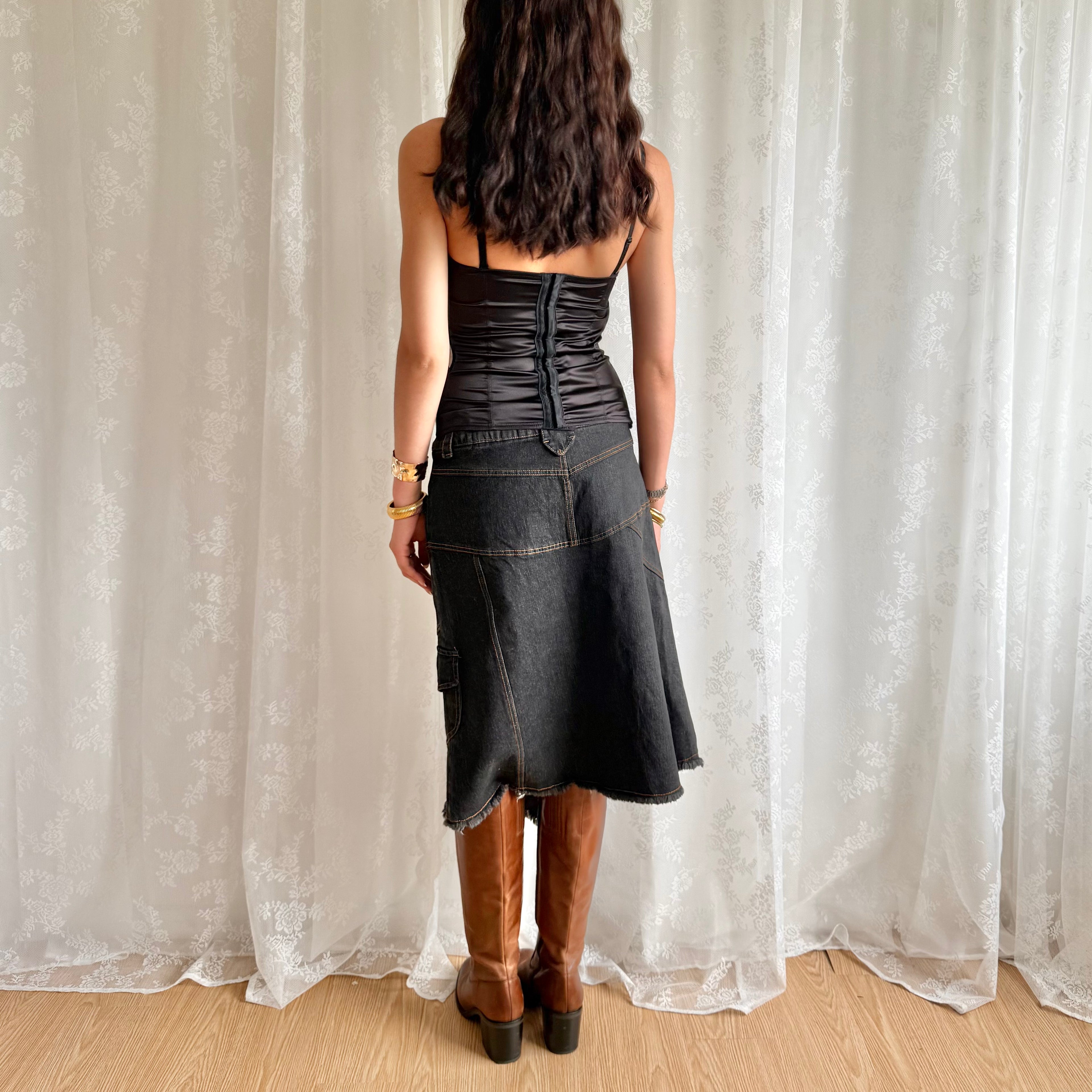Denim Asymmetric Midi Skirt - Size L
